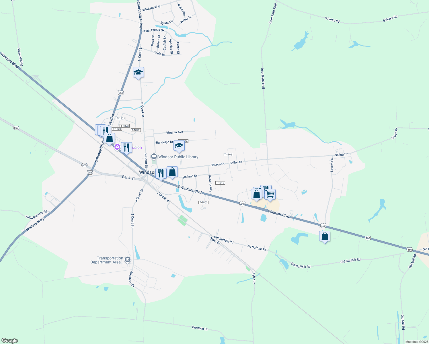 map of restaurants, bars, coffee shops, grocery stores, and more near 38 Holland Lane in Windsor