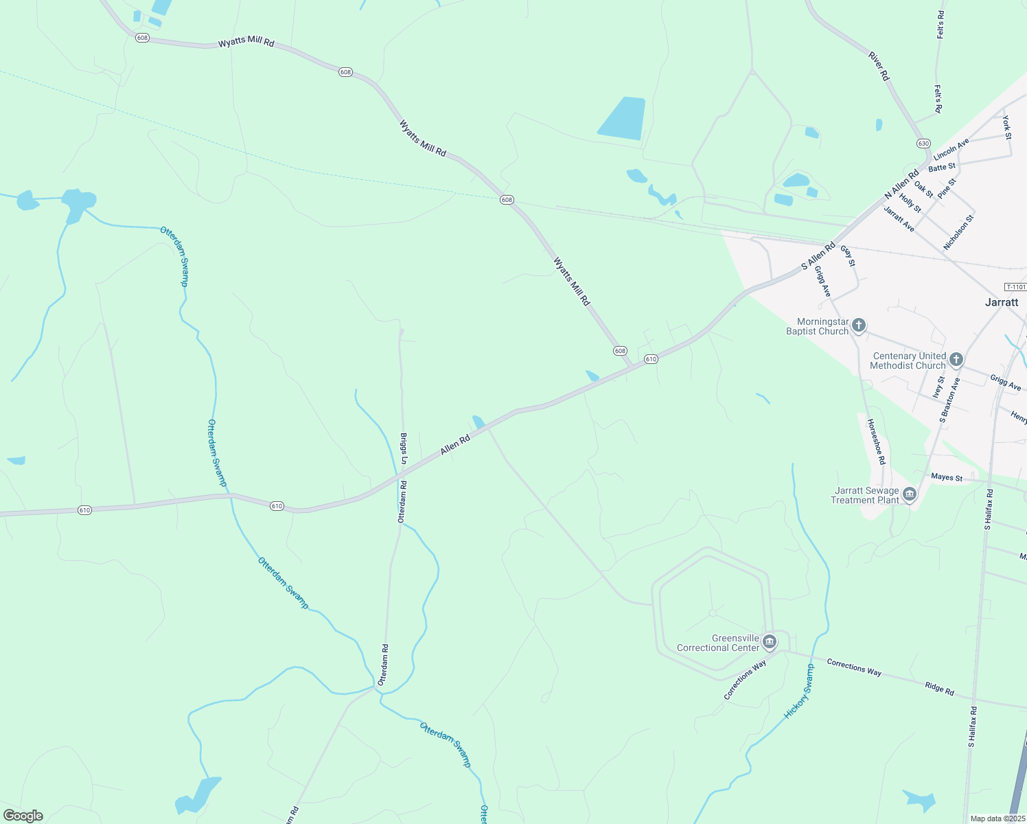 map of restaurants, bars, coffee shops, grocery stores, and more near 3898 Allen Road in Jarratt
