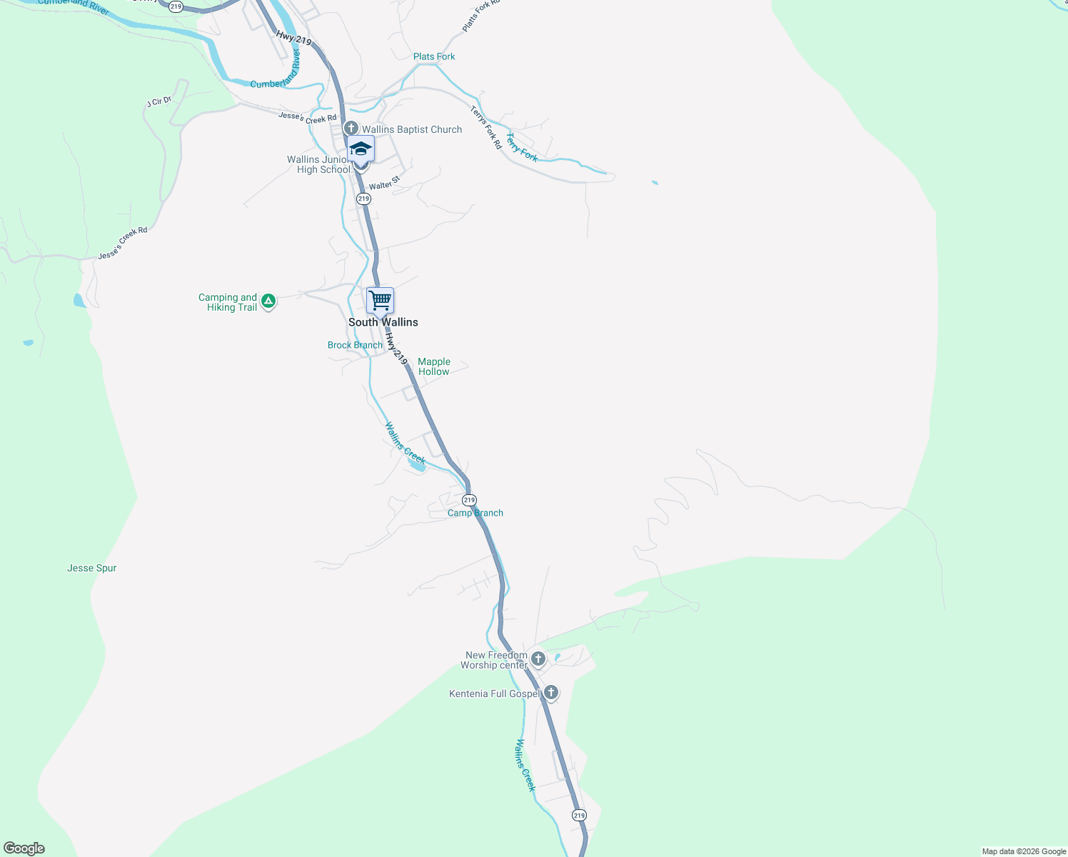 map of restaurants, bars, coffee shops, grocery stores, and more near 2013 State Highway 219 in Wallins Creek