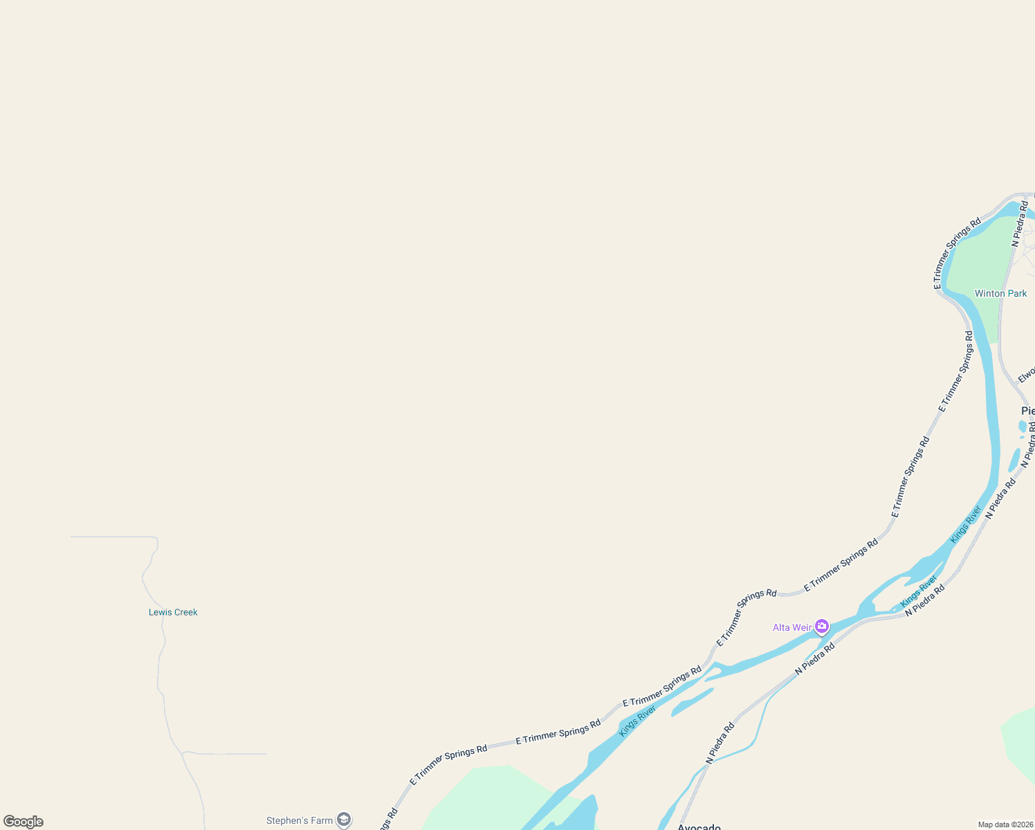 map of restaurants, bars, coffee shops, grocery stores, and more near 23205 East Trimmer Springs Road in Sanger