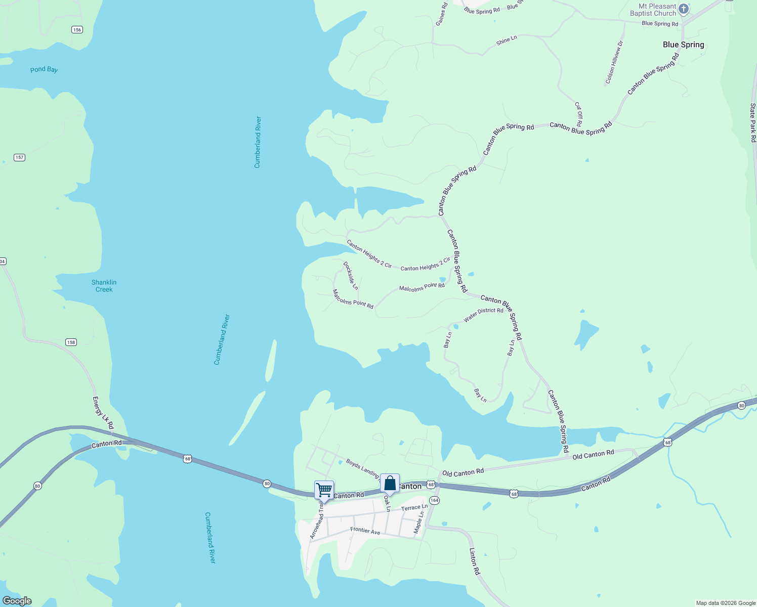 map of restaurants, bars, coffee shops, grocery stores, and more near 720-728 Malcolms Point Road in Cadiz