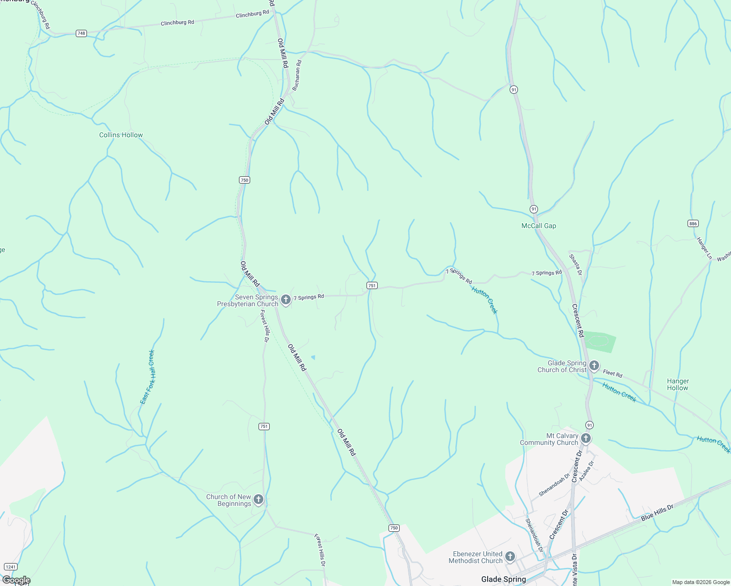 map of restaurants, bars, coffee shops, grocery stores, and more near 33418 7 Springs Road in Glade Spring