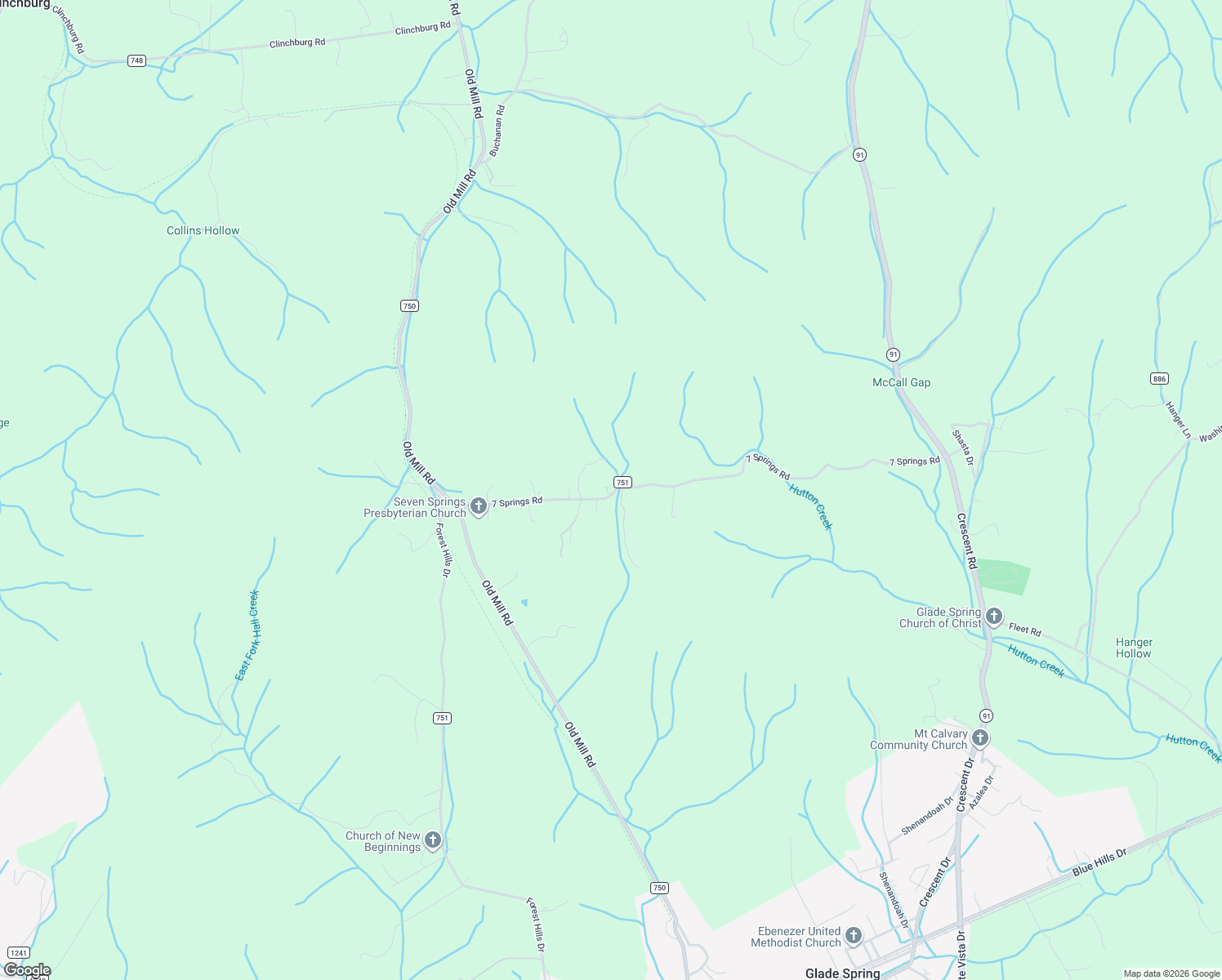 map of restaurants, bars, coffee shops, grocery stores, and more near 33418-33436 7 Springs Road in Glade Spring