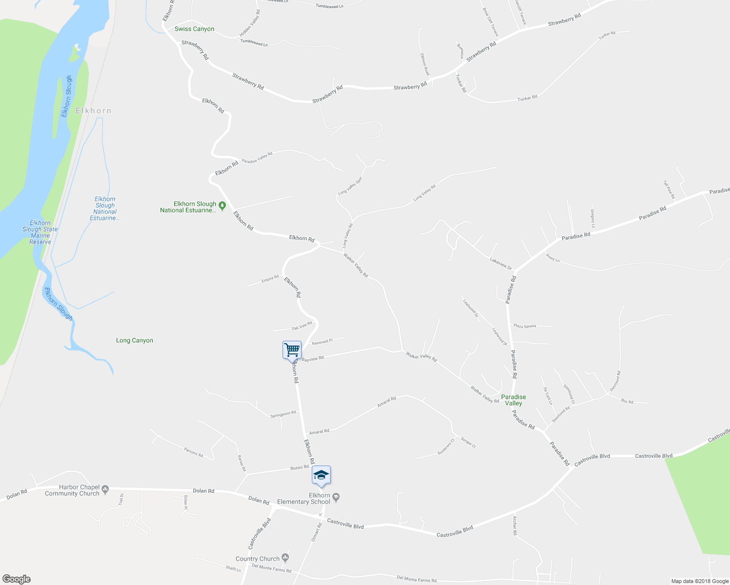map of restaurants, bars, coffee shops, grocery stores, and more near 80 Walker Valley Road in Castroville