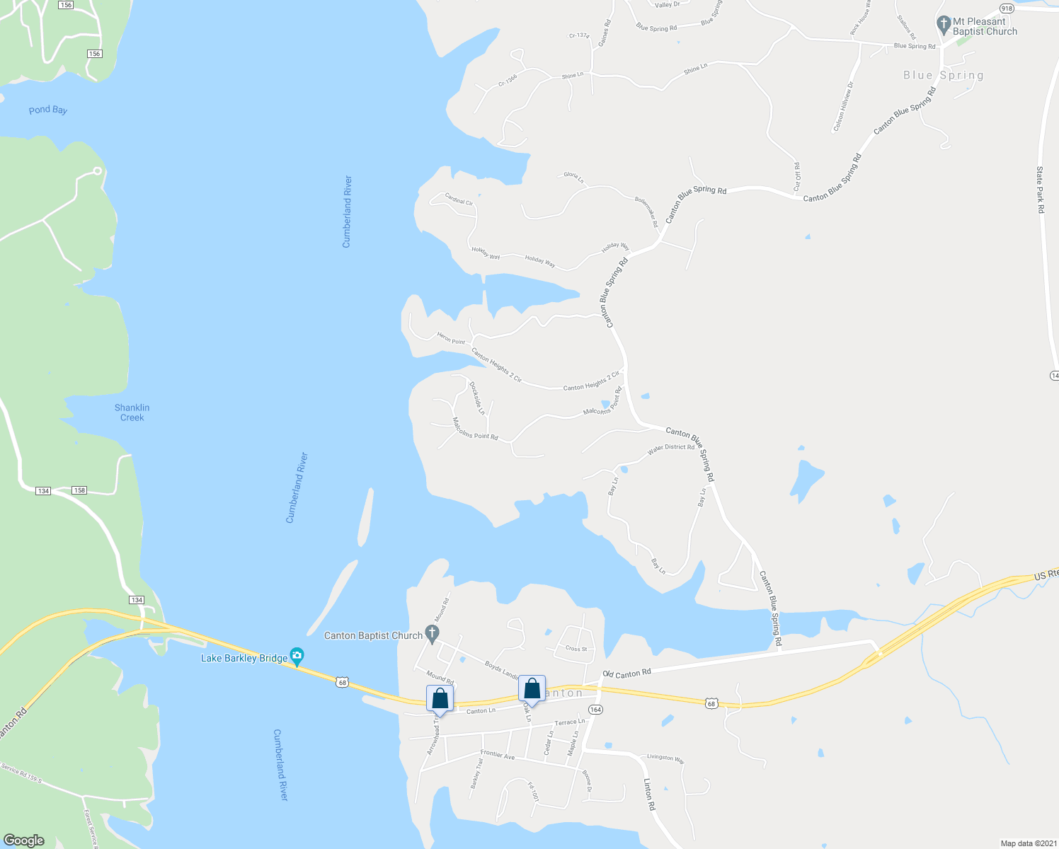 map of restaurants, bars, coffee shops, grocery stores, and more near Malcolms Point Road in Cadiz