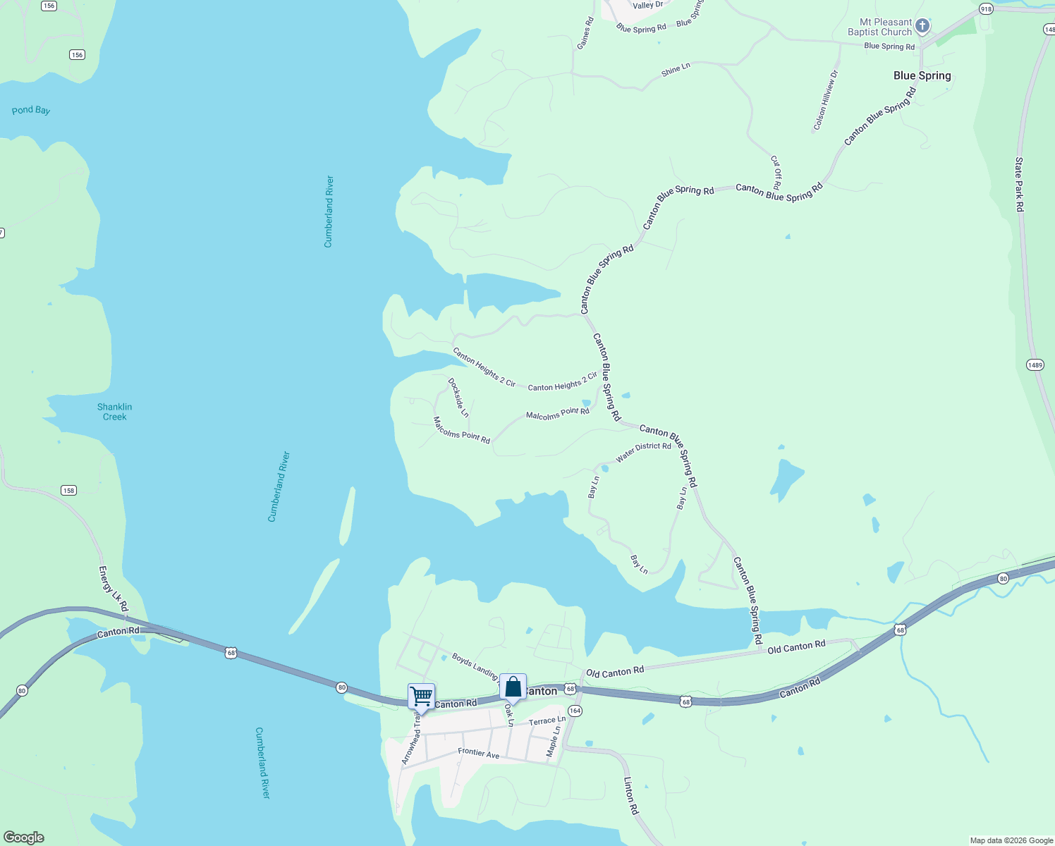 map of restaurants, bars, coffee shops, grocery stores, and more near 275 Malcolms Point Road in Cadiz