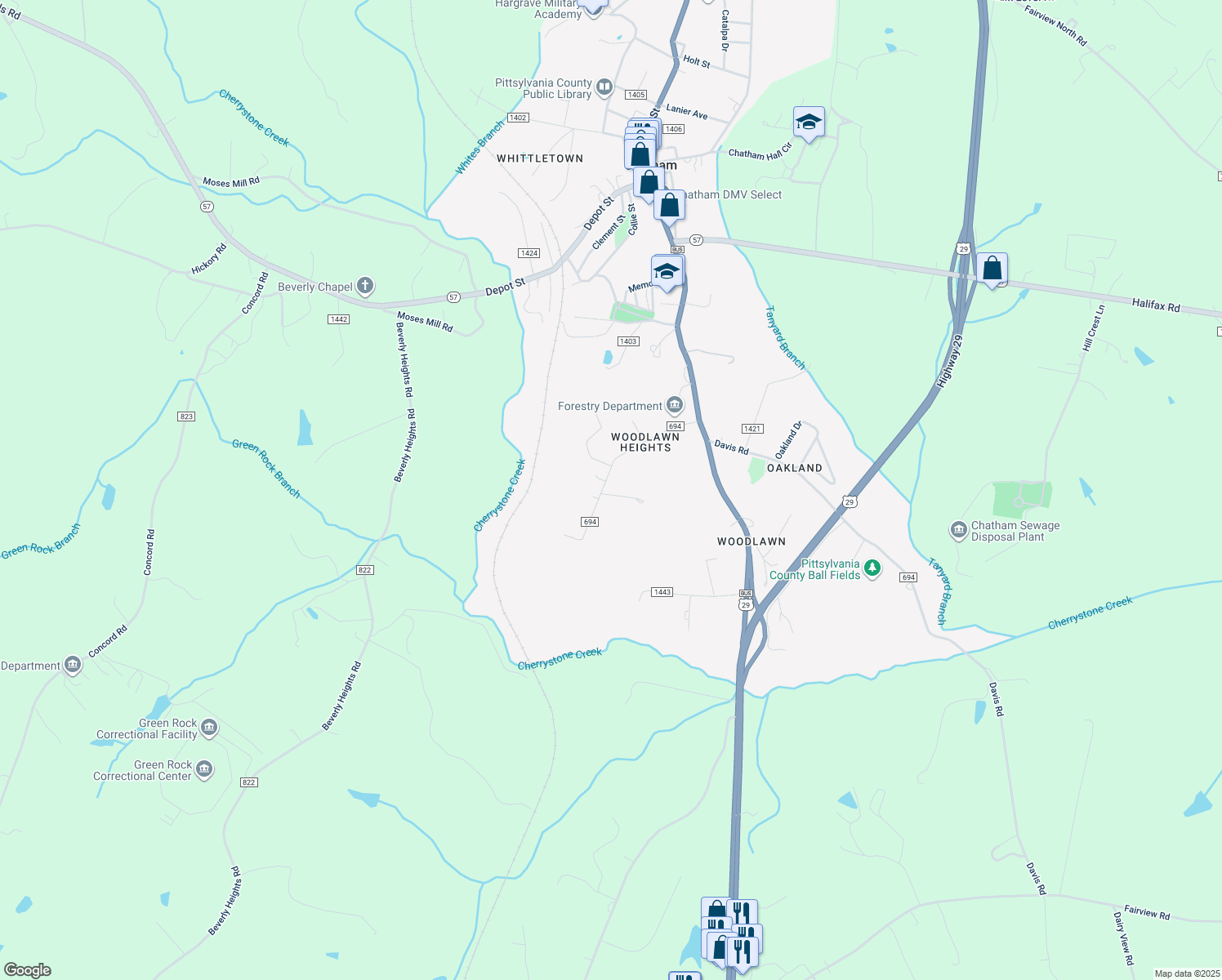 map of restaurants, bars, coffee shops, grocery stores, and more near 204 Woodlawn Heights in Chatham