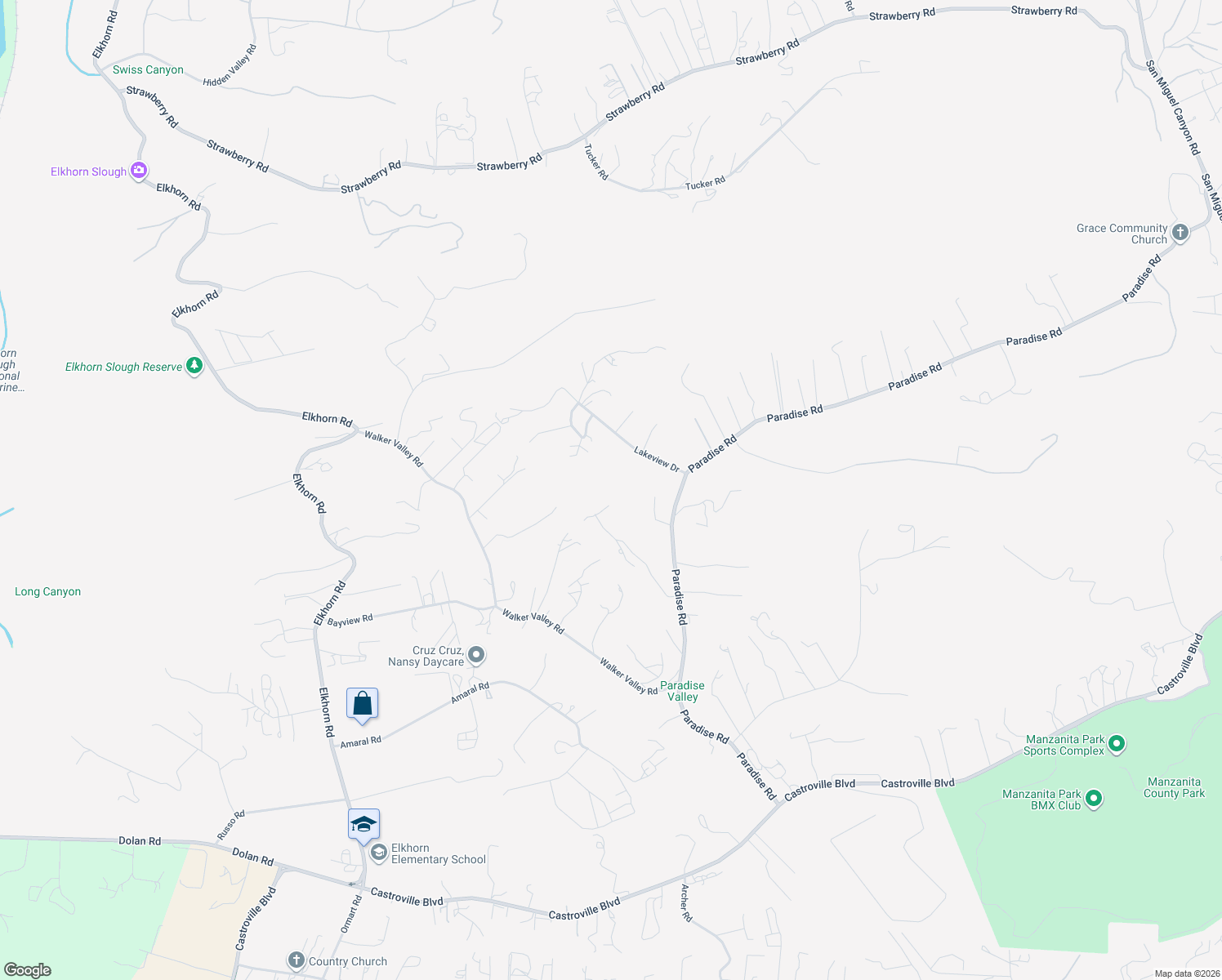 map of restaurants, bars, coffee shops, grocery stores, and more near 271 Paradise Road in Salinas