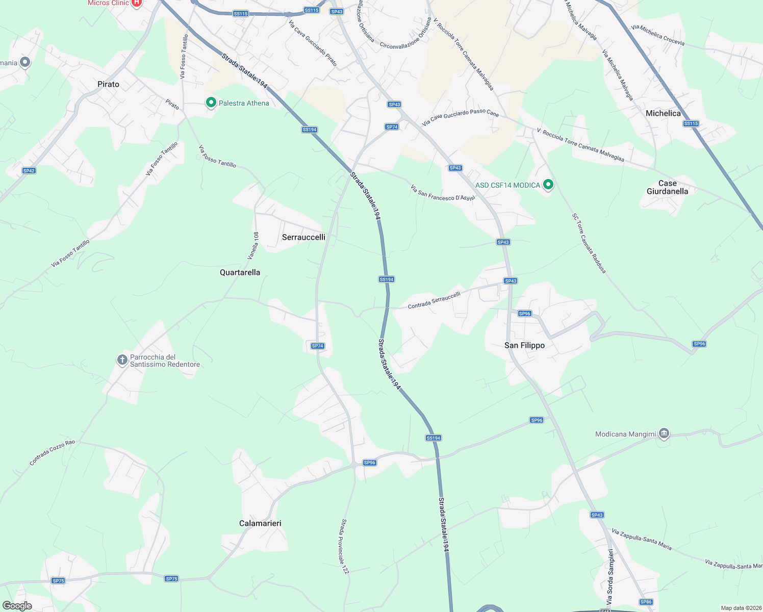 map of restaurants, bars, coffee shops, grocery stores, and more near 9 Contrada Serrauccelli in Libero consorzio comunale di Ragusa