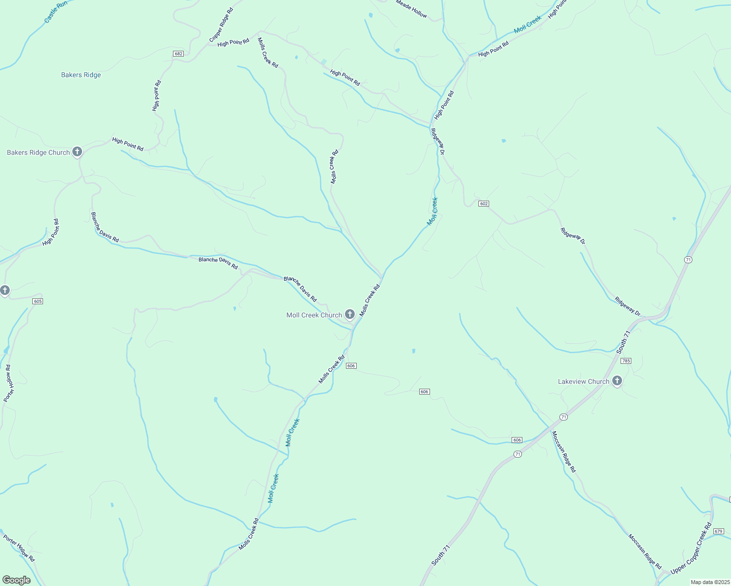 map of restaurants, bars, coffee shops, grocery stores, and more near County Road 604 in Castlewood