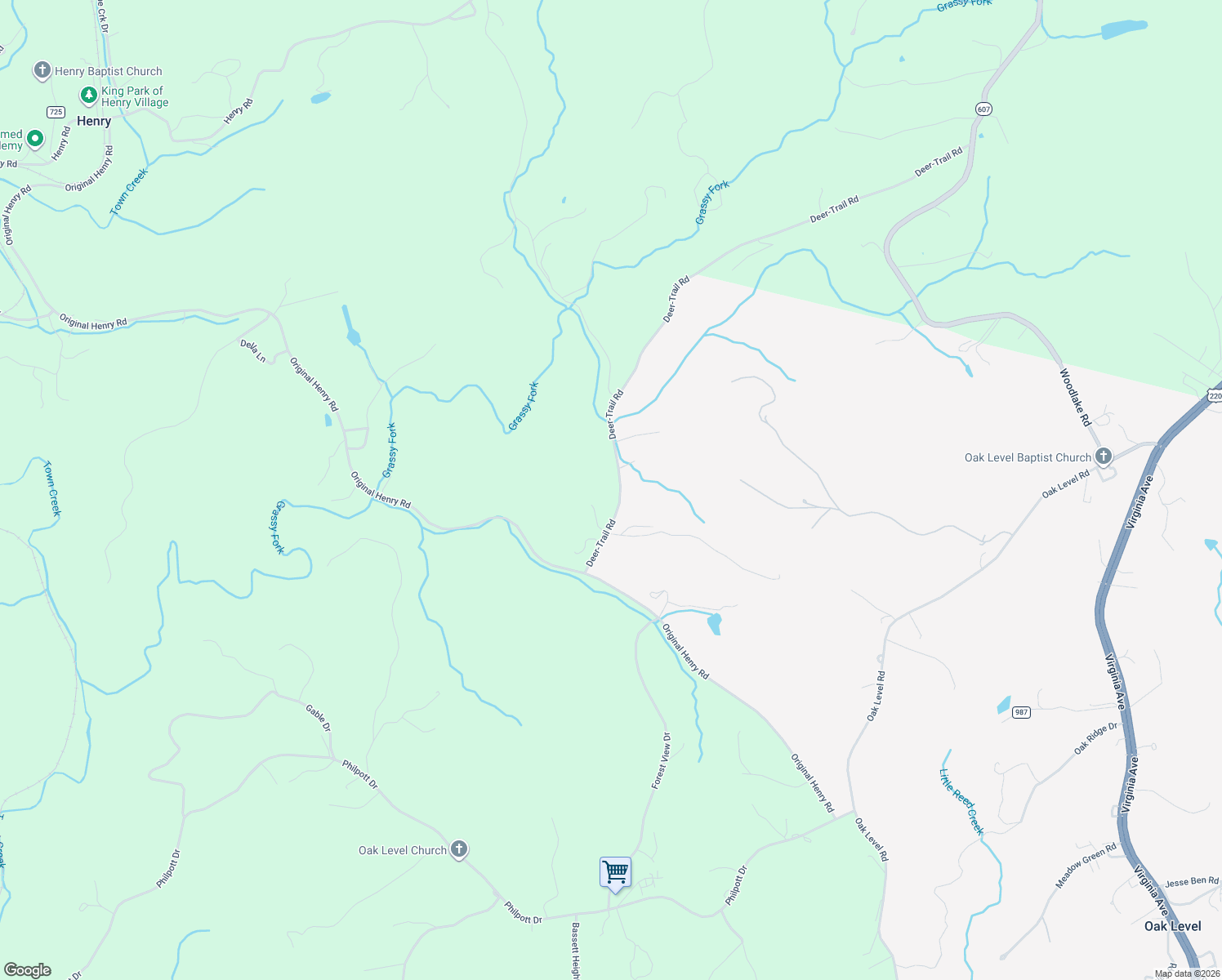 map of restaurants, bars, coffee shops, grocery stores, and more near 257 Deer-Trail Road in Henry