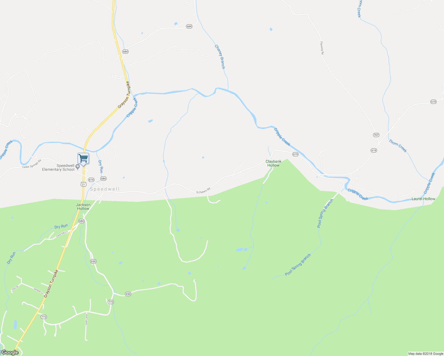 map of restaurants, bars, coffee shops, grocery stores, and more near Saint Peters Road in Speedwell