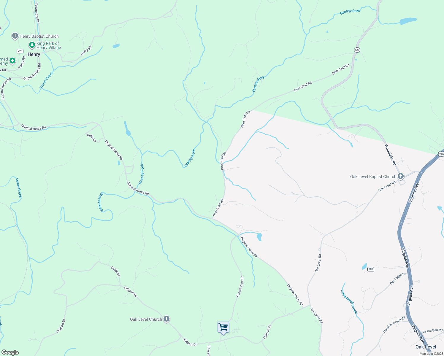 map of restaurants, bars, coffee shops, grocery stores, and more near 257 Deer-Trail Road in Henry