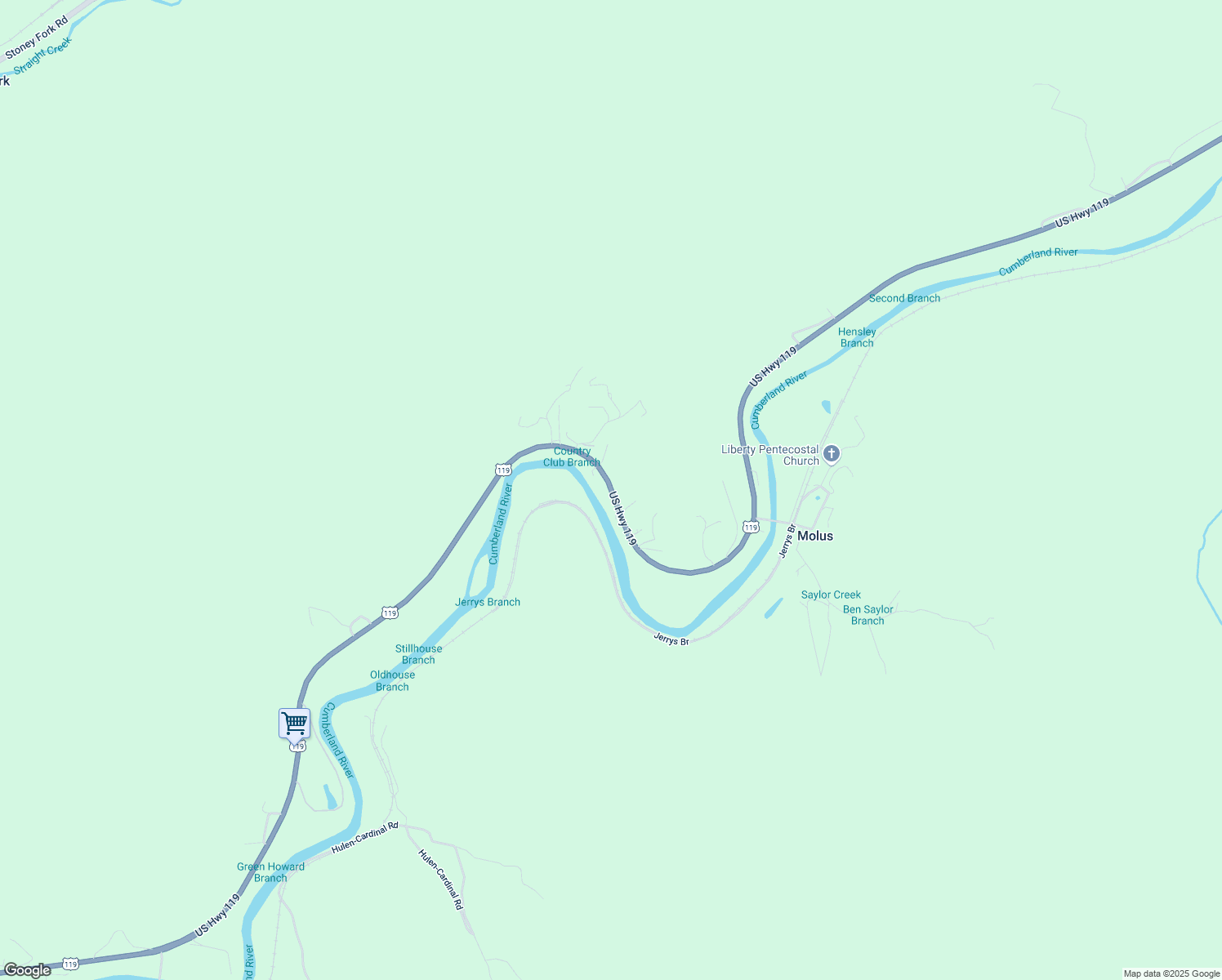 map of restaurants, bars, coffee shops, grocery stores, and more near 12674 U.S. 119 in Coldiron