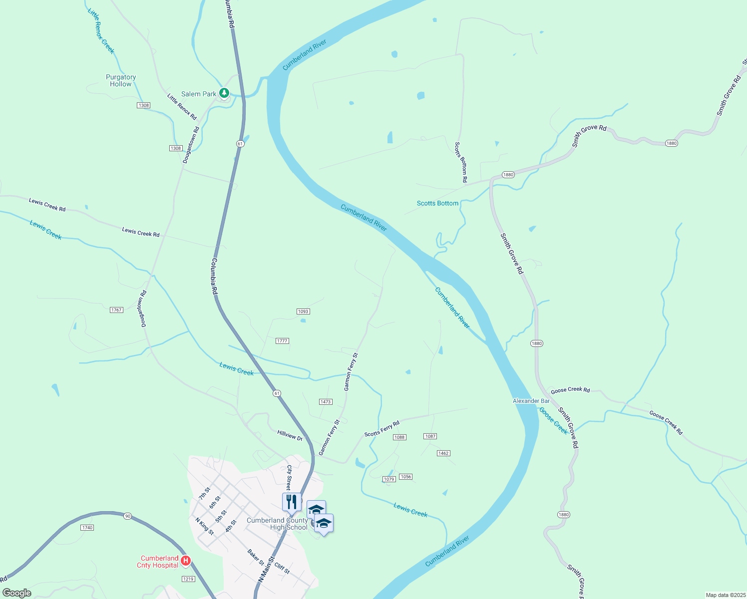 map of restaurants, bars, coffee shops, grocery stores, and more near 801 Garmon Ferry Street in Burkesville