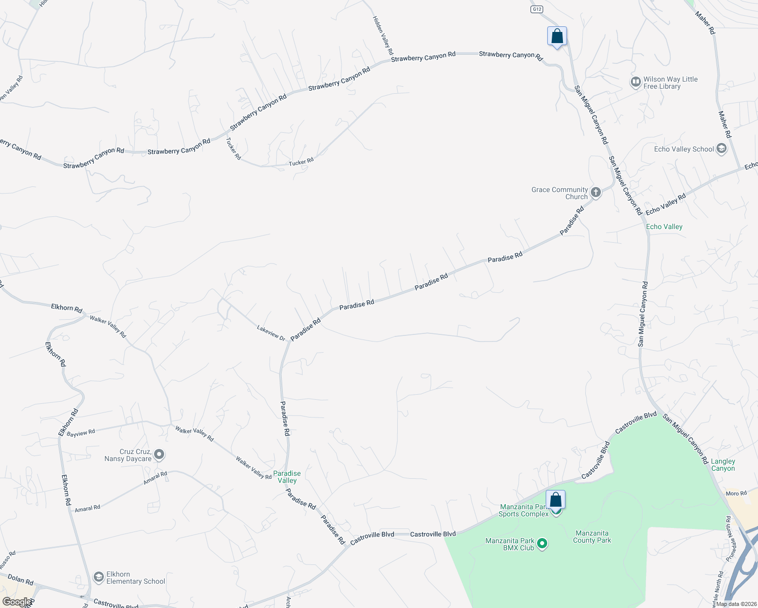 map of restaurants, bars, coffee shops, grocery stores, and more near 454 Paradise Road in Salinas