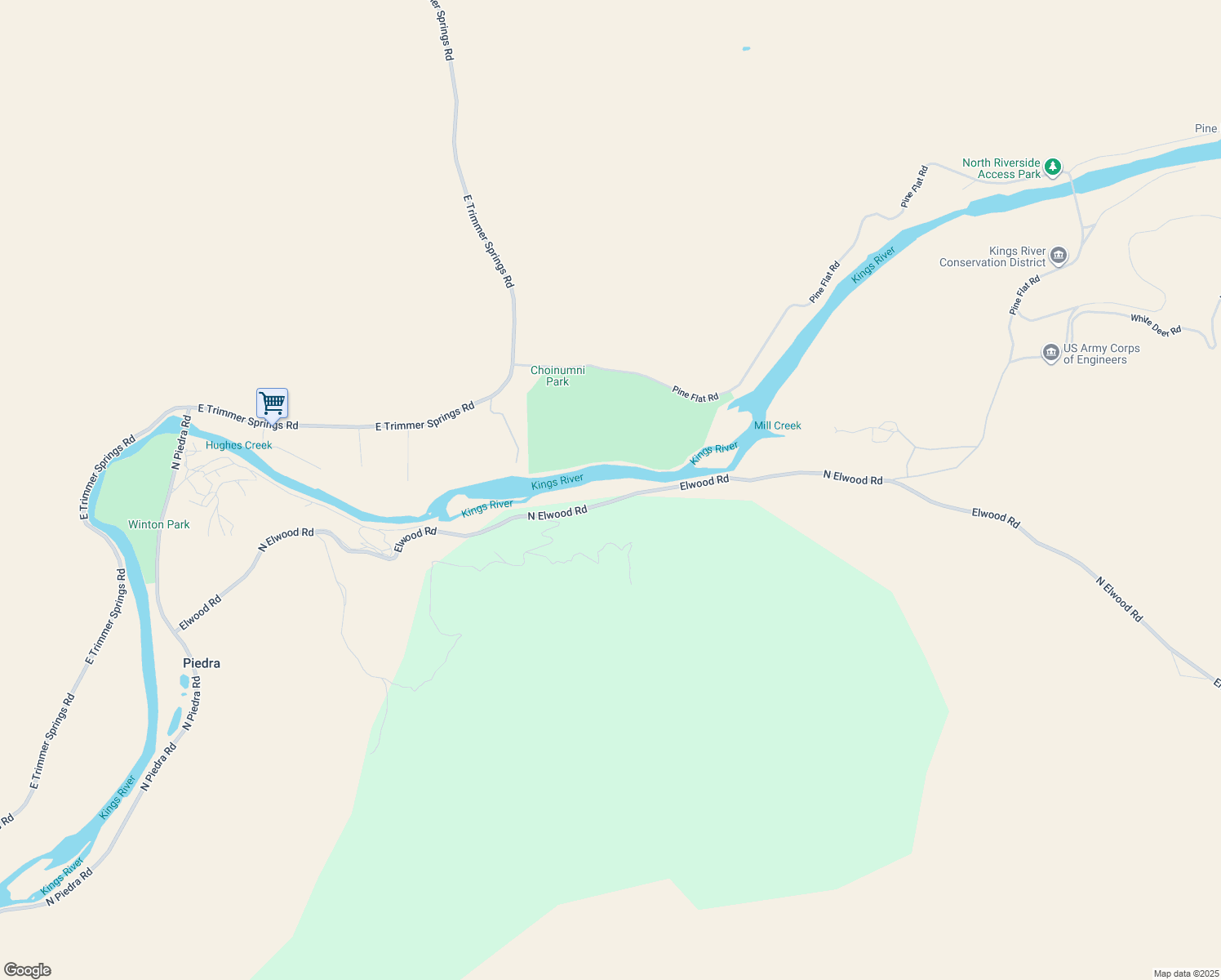 map of restaurants, bars, coffee shops, grocery stores, and more near 26210 Elwood Road in Sanger