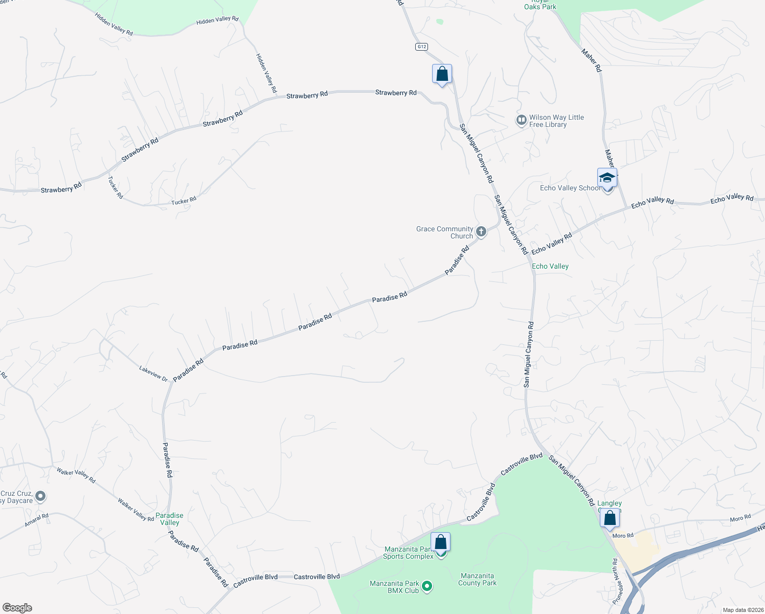 map of restaurants, bars, coffee shops, grocery stores, and more near 6823 Paradise Road in Salinas