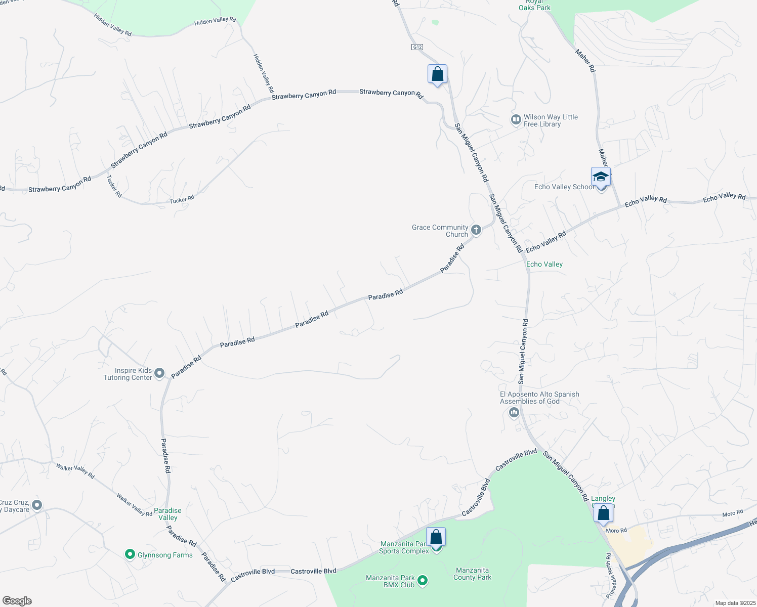 map of restaurants, bars, coffee shops, grocery stores, and more near 630 Paradise Road in Salinas