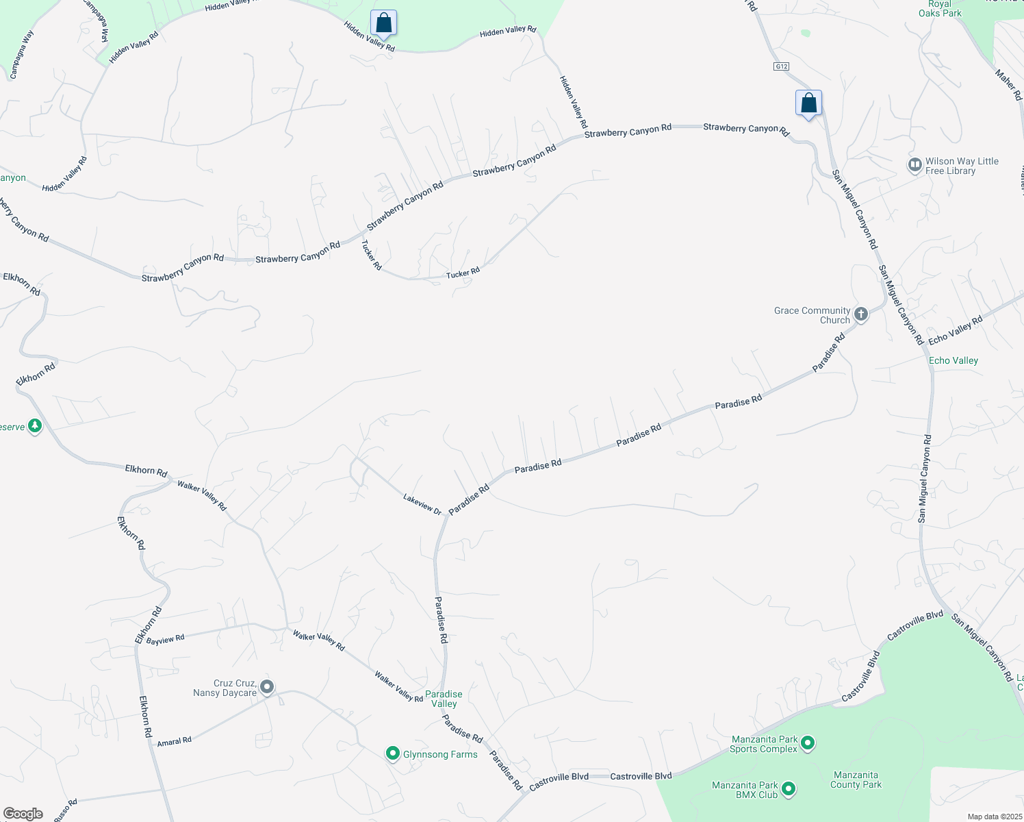 map of restaurants, bars, coffee shops, grocery stores, and more near 405 Paradise Road in Salinas