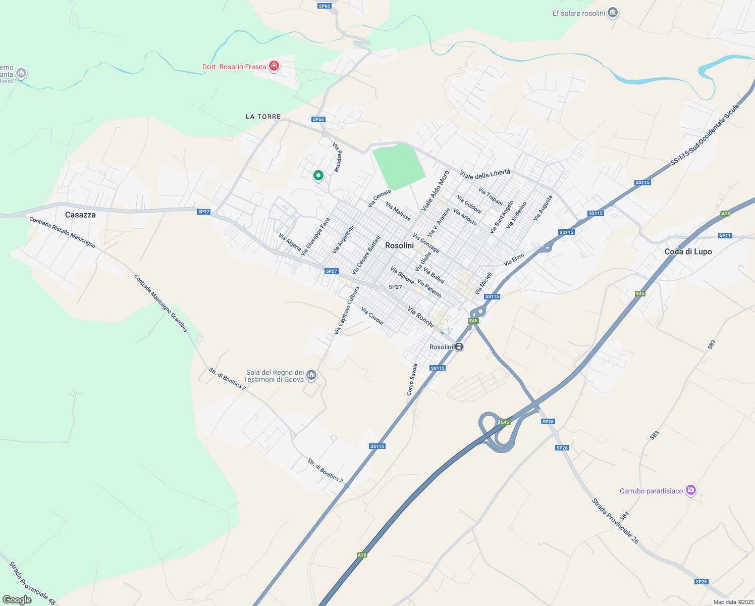 map of restaurants, bars, coffee shops, grocery stores, and more near 15 Via Antonello in Rosolini