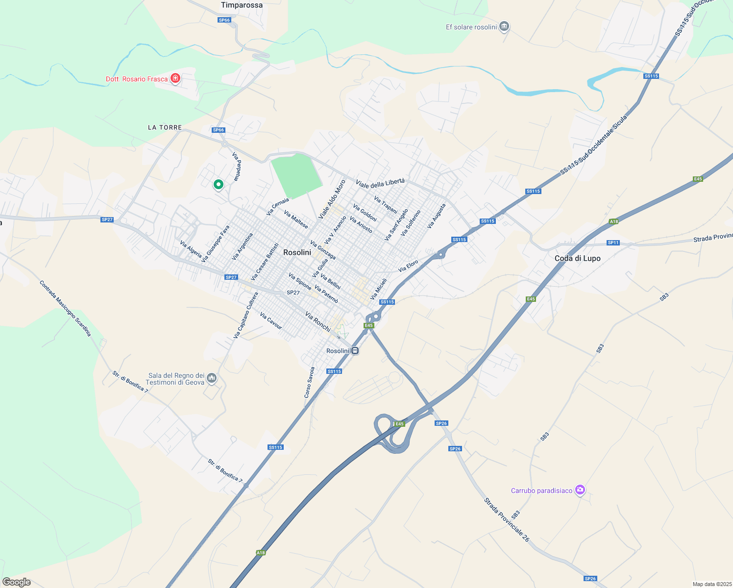 map of restaurants, bars, coffee shops, grocery stores, and more near in Rosolini