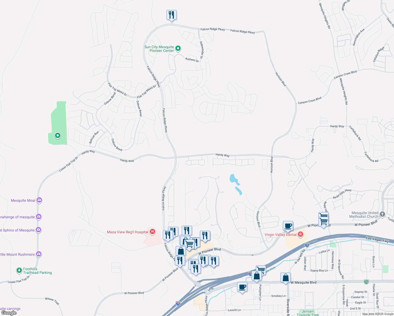 map of restaurants, bars, coffee shops, grocery stores, and more near 1127 Sun Star Lane in Mesquite