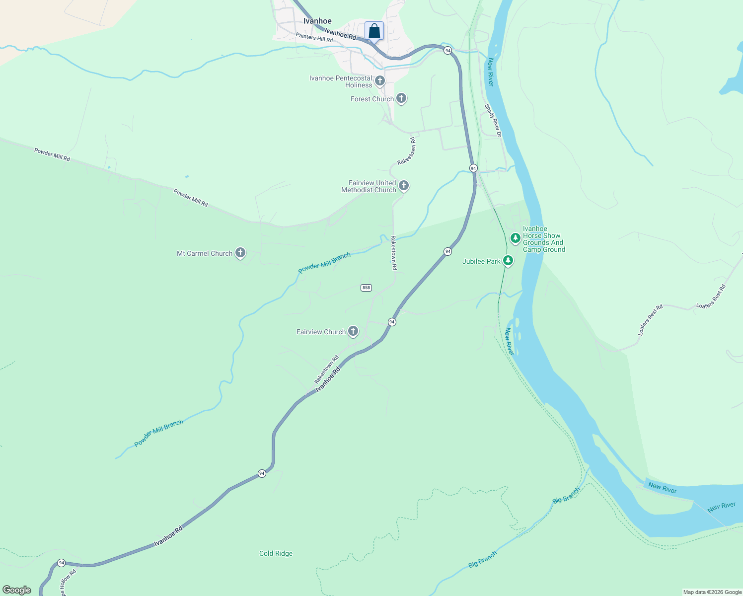 map of restaurants, bars, coffee shops, grocery stores, and more near Rakestown Road in Ivanhoe