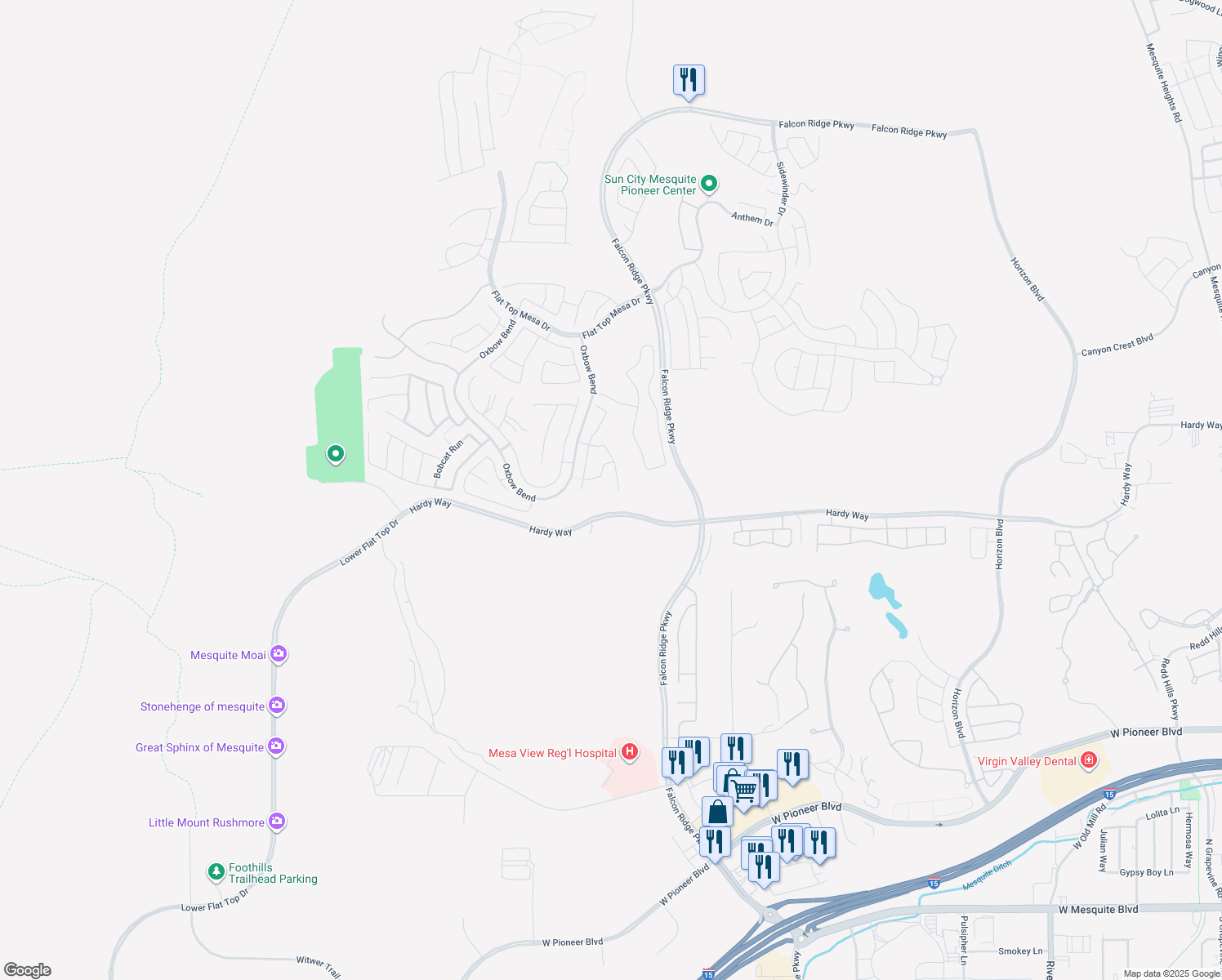 map of restaurants, bars, coffee shops, grocery stores, and more near 761 Prospector Point in Mesquite