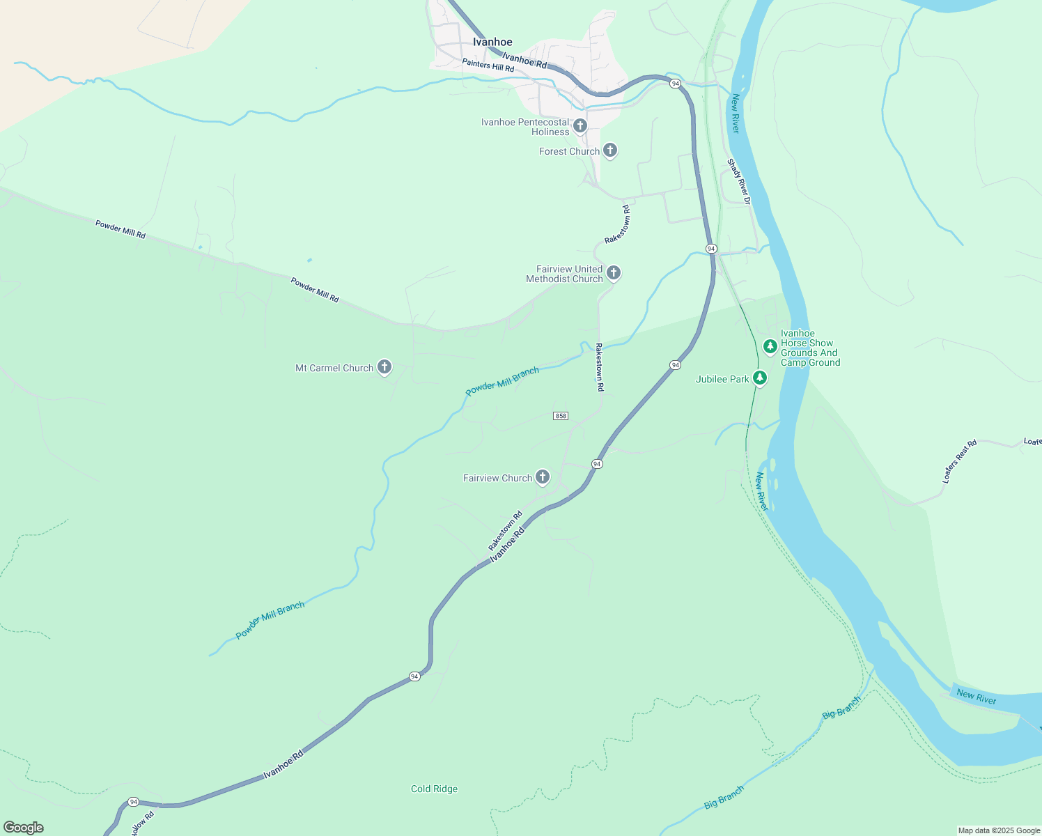 map of restaurants, bars, coffee shops, grocery stores, and more near 190 State Road 858 in Ivanhoe