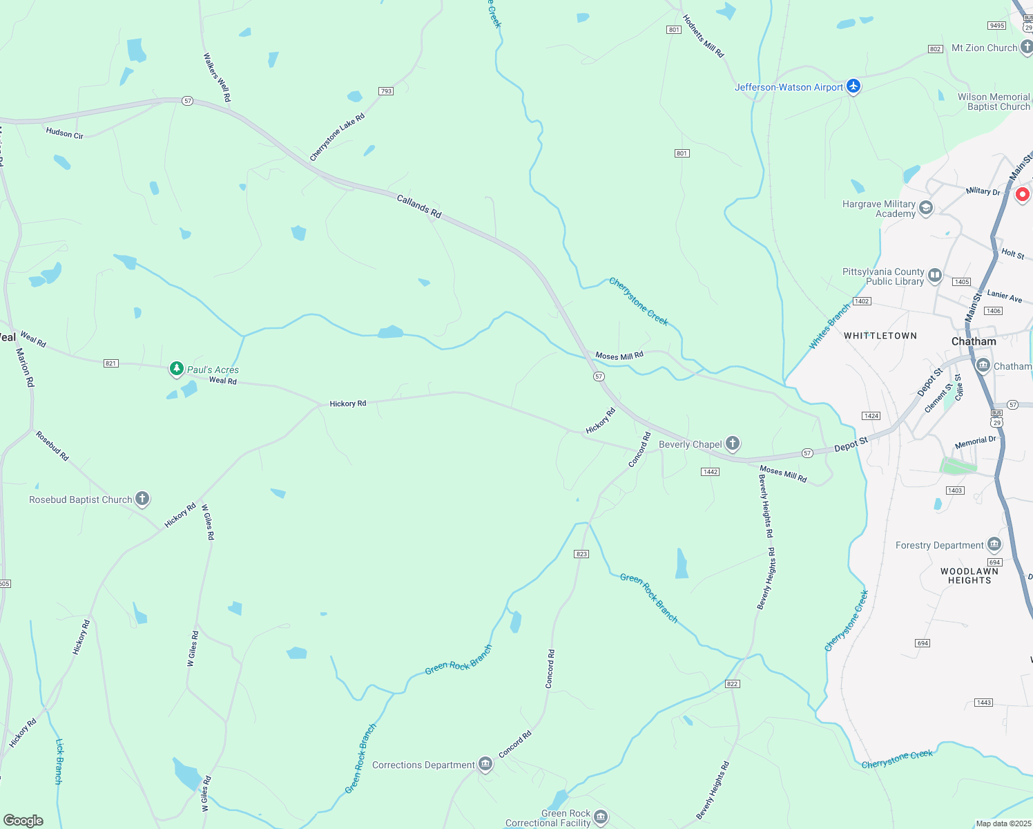 map of restaurants, bars, coffee shops, grocery stores, and more near 513 Hickory Road in Chatham