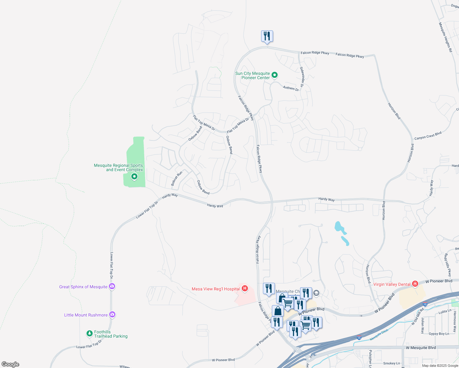 map of restaurants, bars, coffee shops, grocery stores, and more near 814 Deep Gorge Trail in Mesquite