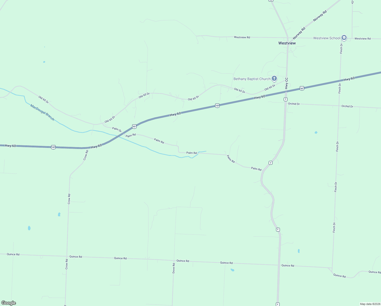 map of restaurants, bars, coffee shops, grocery stores, and more near Palm Road in Neosho