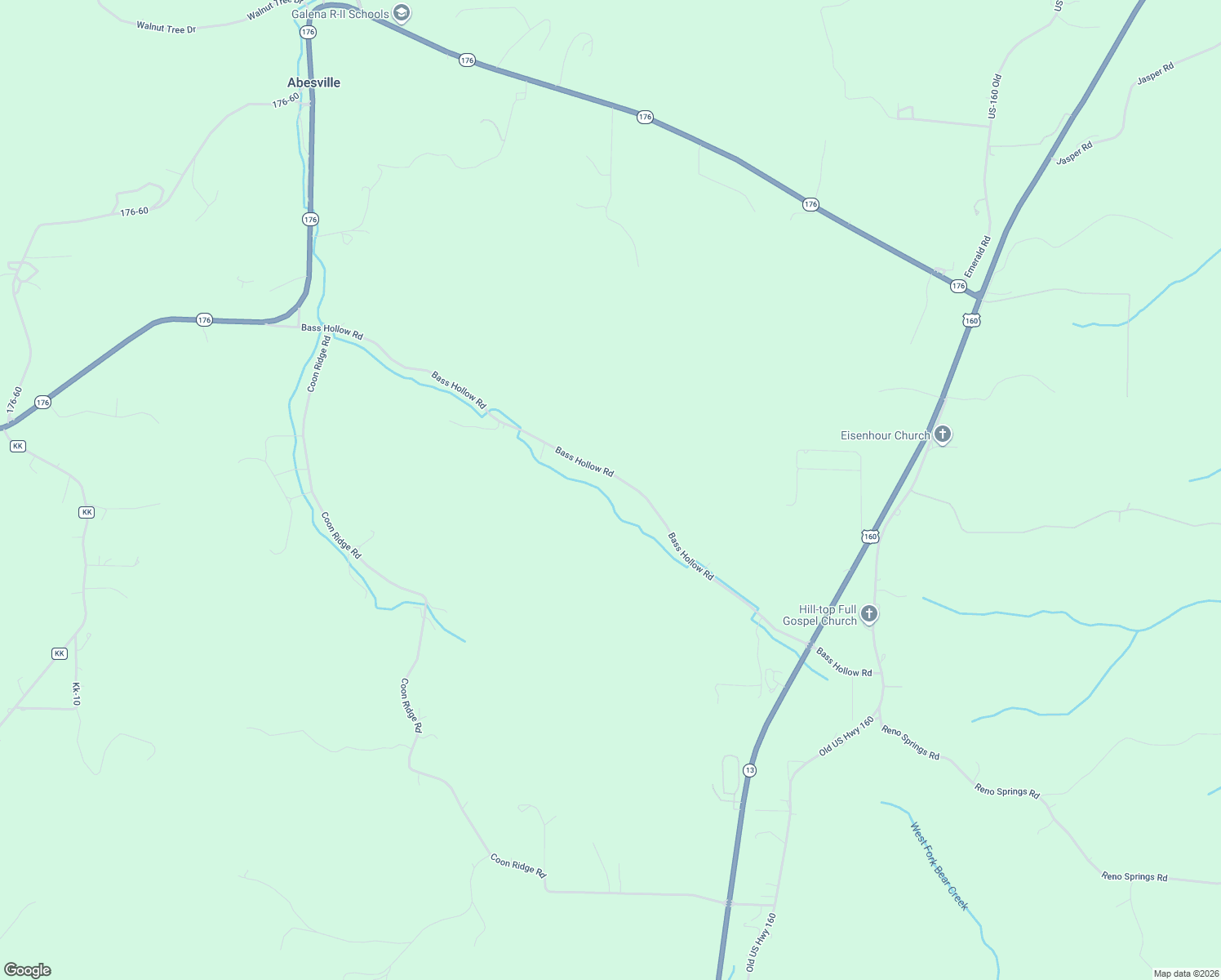 map of restaurants, bars, coffee shops, grocery stores, and more near 1553 Bass Hollow Road in Galena