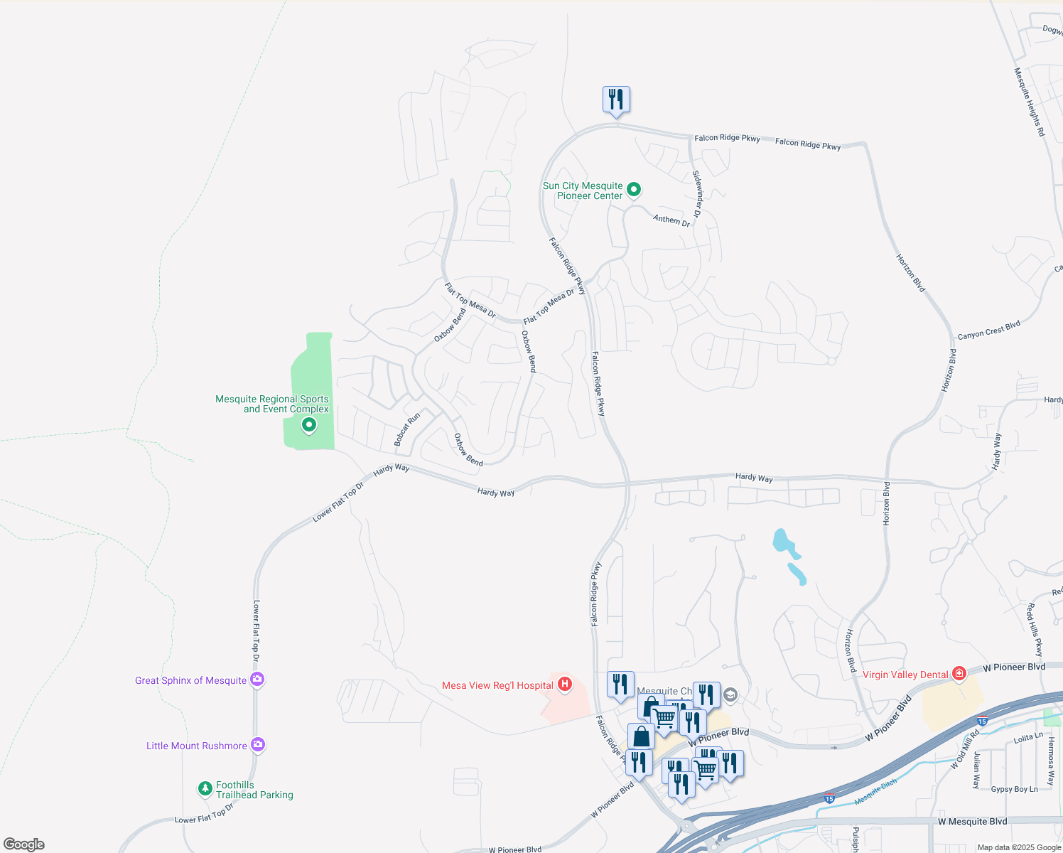 map of restaurants, bars, coffee shops, grocery stores, and more near 870 Deep Gorge Trail in Mesquite