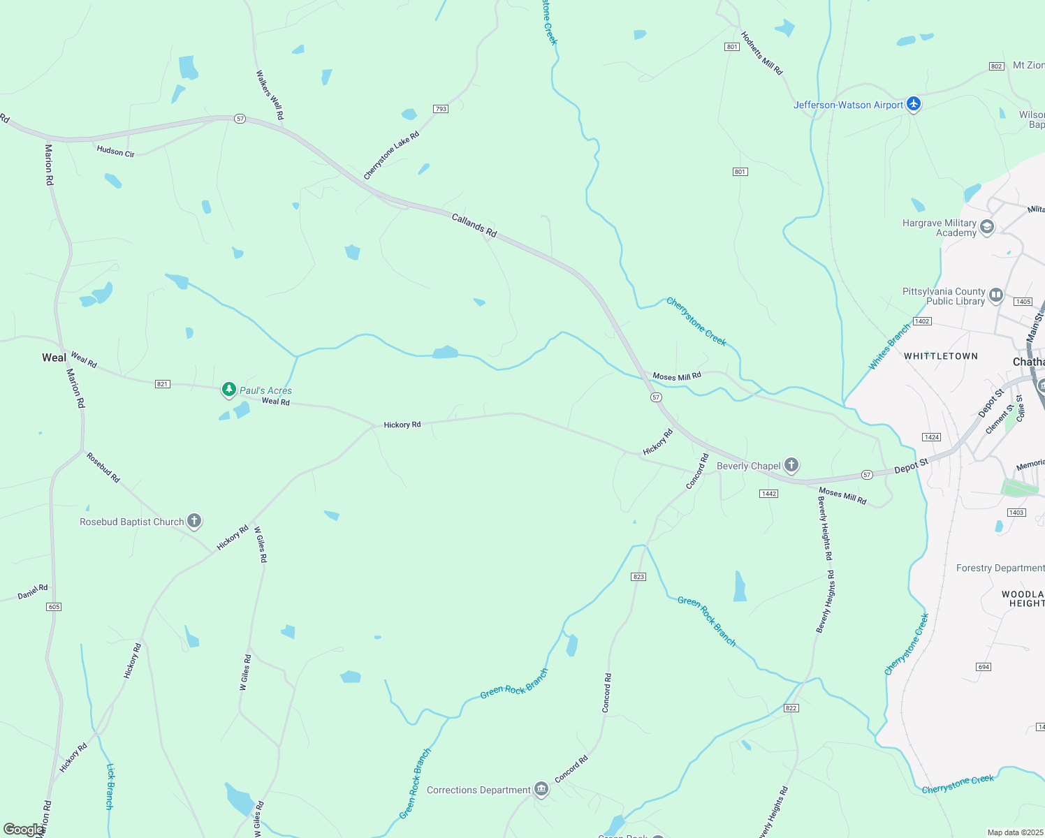 map of restaurants, bars, coffee shops, grocery stores, and more near 713 Hickory Road in Chatham