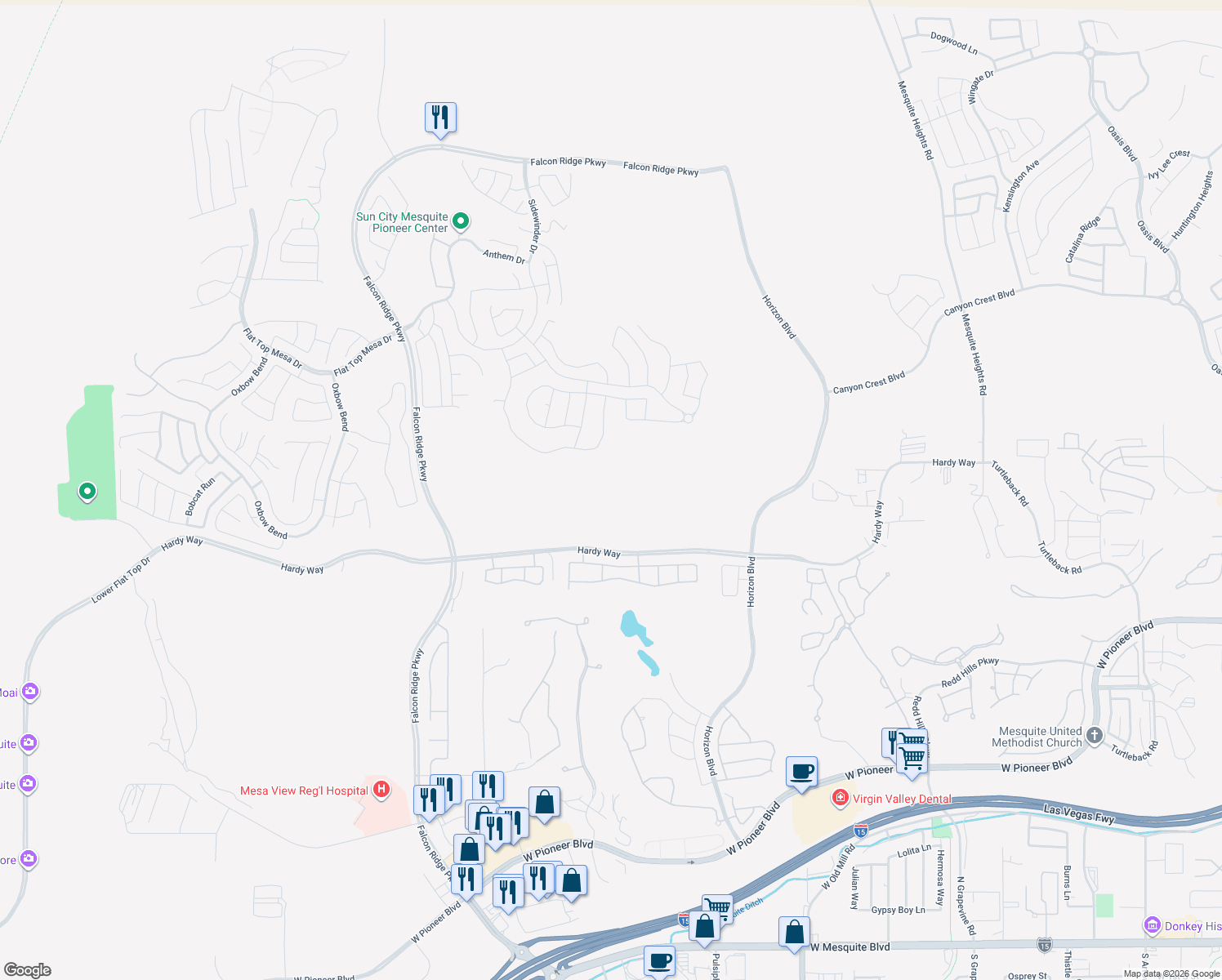 map of restaurants, bars, coffee shops, grocery stores, and more near 965 Majestic View in Mesquite