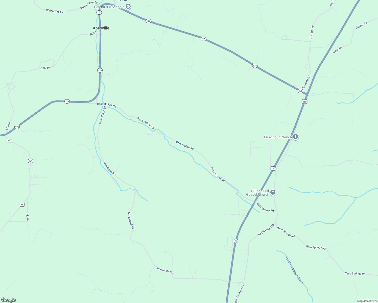 map of restaurants, bars, coffee shops, grocery stores, and more near 1553 Bass Hollow Road in Galena