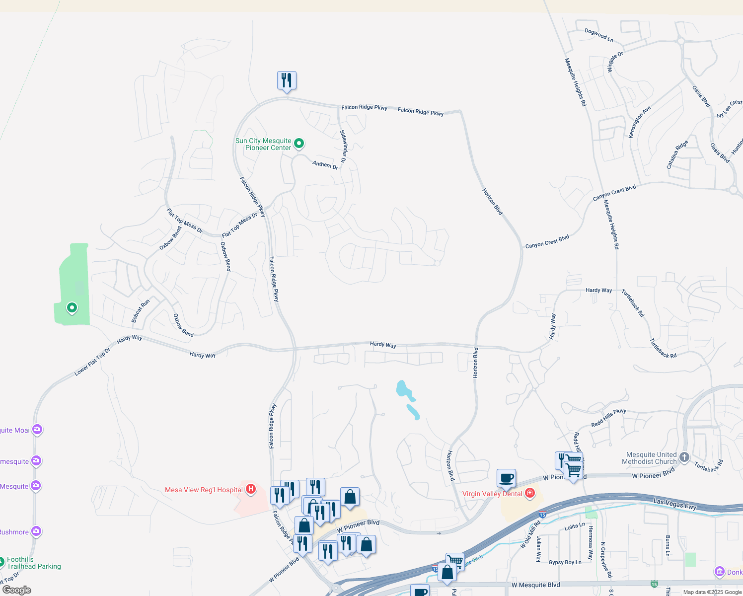 map of restaurants, bars, coffee shops, grocery stores, and more near 977 Majestic View in Mesquite