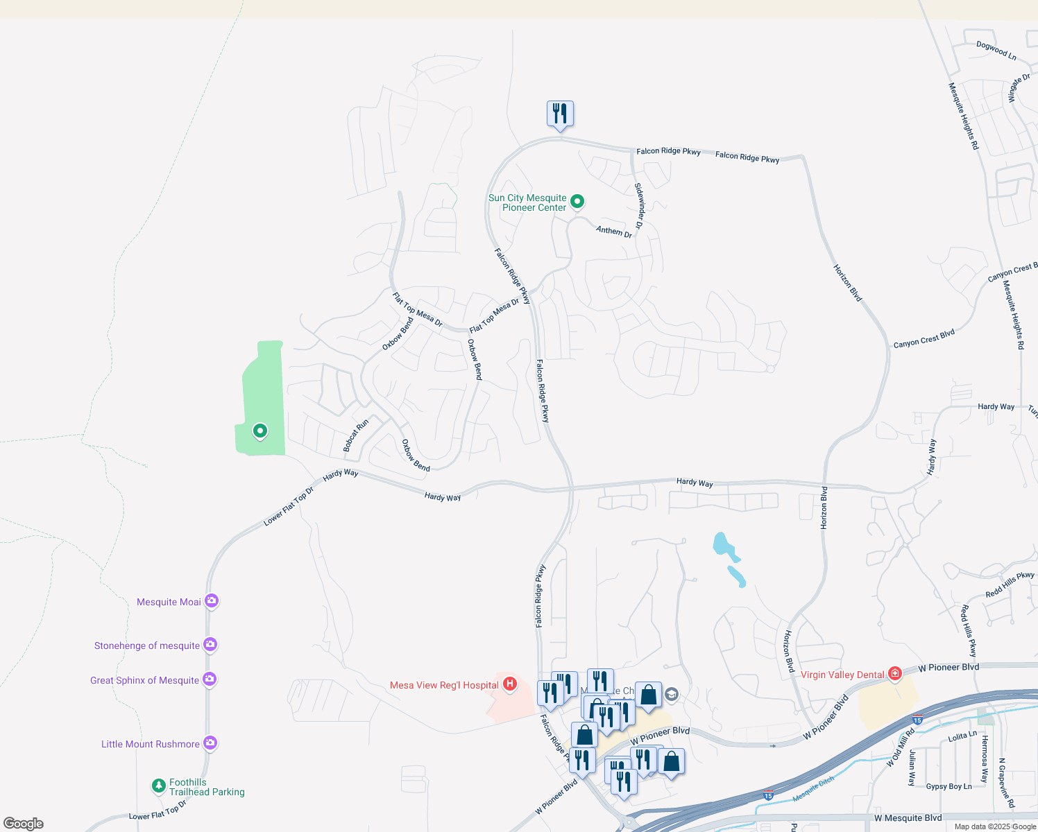 map of restaurants, bars, coffee shops, grocery stores, and more near 926 Trickling Brook Ridge in Mesquite