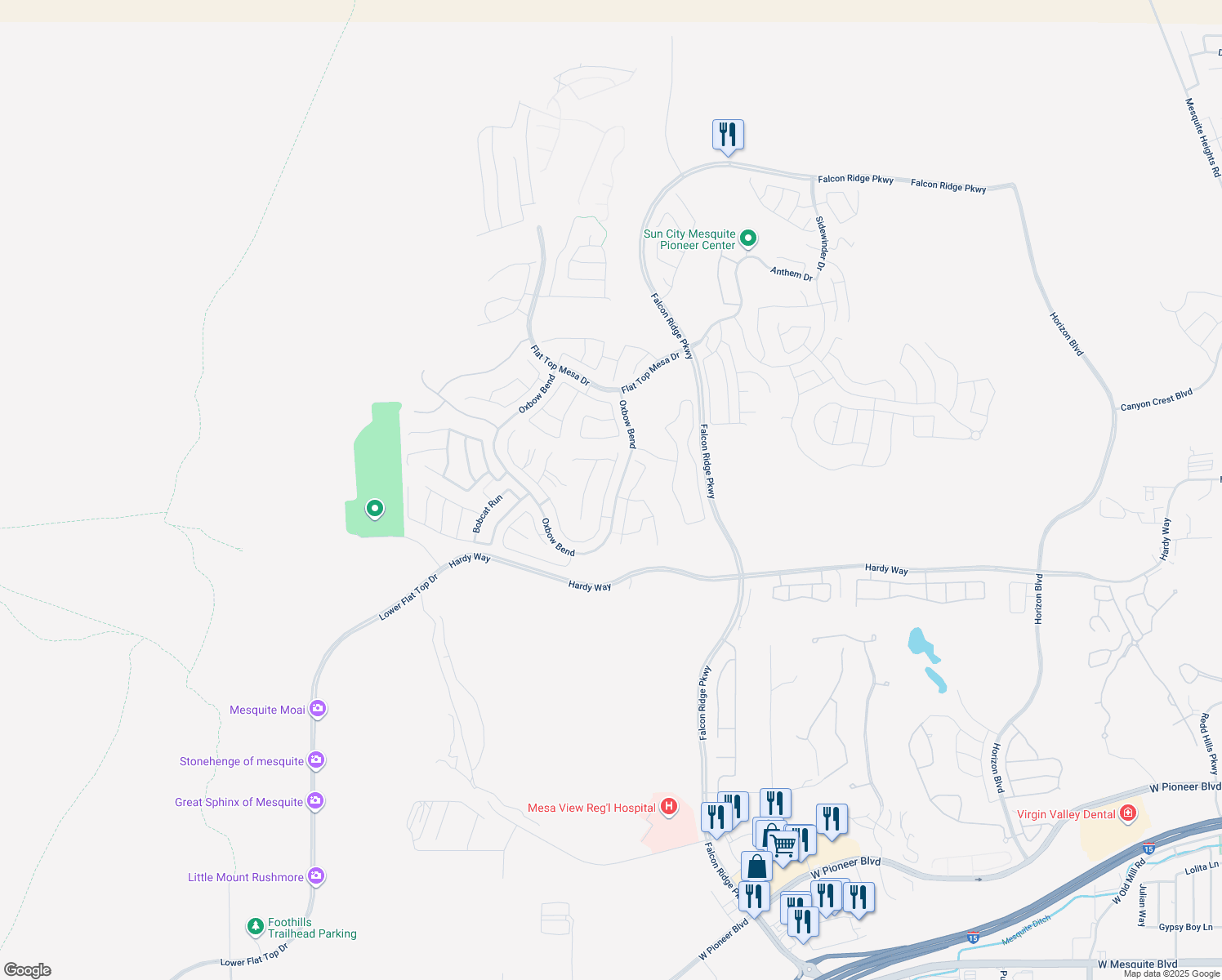 map of restaurants, bars, coffee shops, grocery stores, and more near 914 Bridle Path Lane in Mesquite