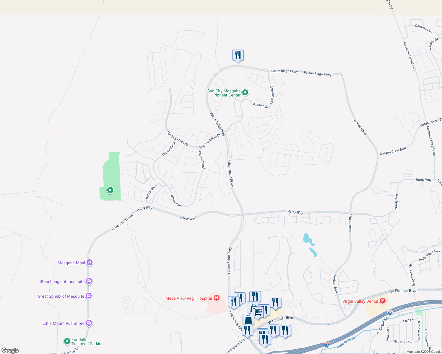 map of restaurants, bars, coffee shops, grocery stores, and more near 964 Trickling Brook Ridge in Mesquite