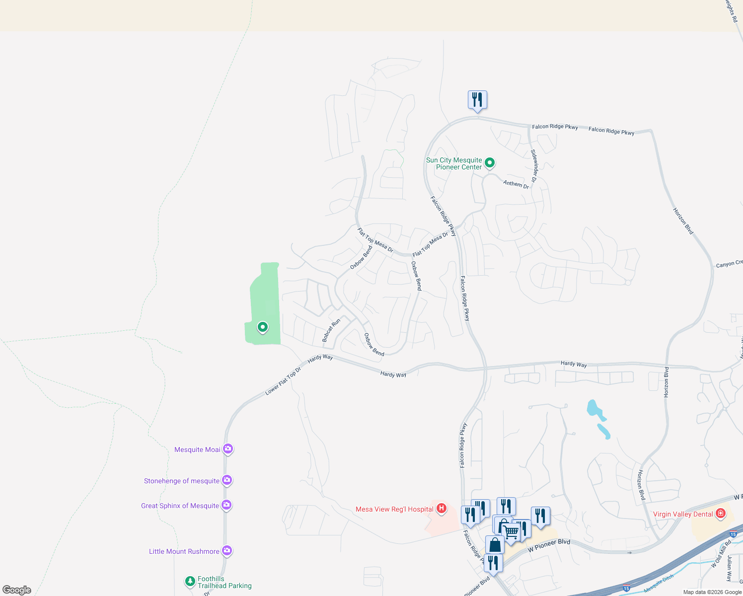 map of restaurants, bars, coffee shops, grocery stores, and more near 986 Buggy Whip Court in Mesquite