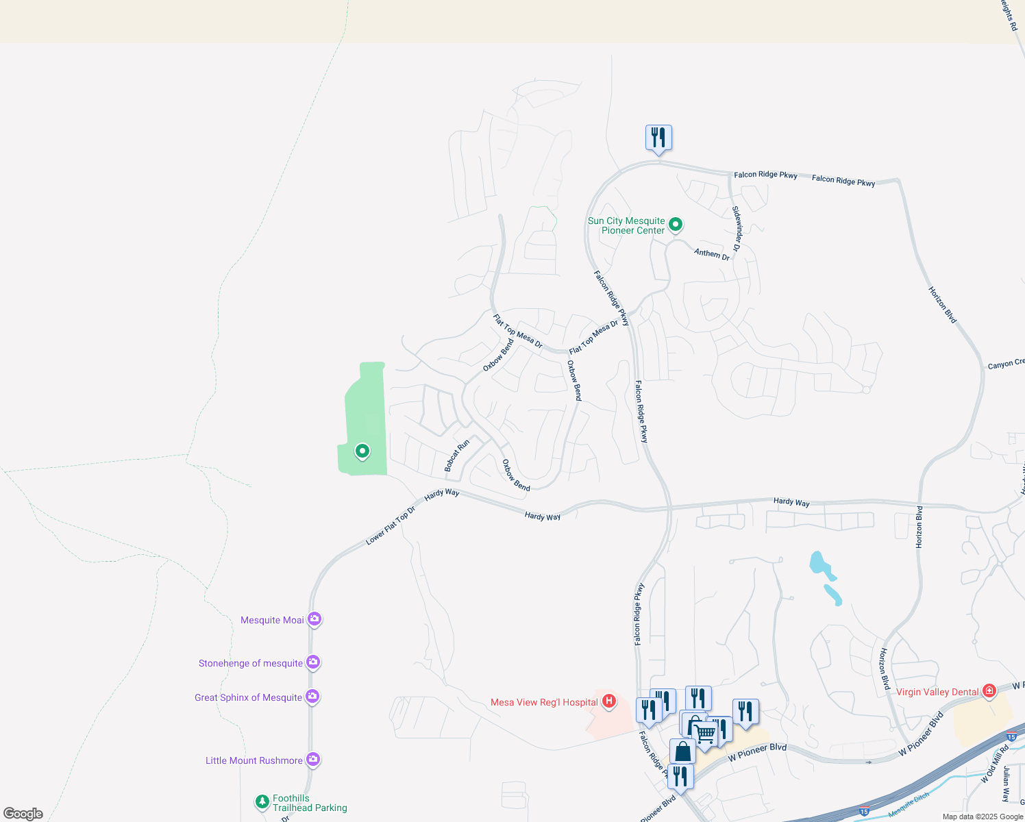 map of restaurants, bars, coffee shops, grocery stores, and more near 986 Buggy Whip Court in Mesquite
