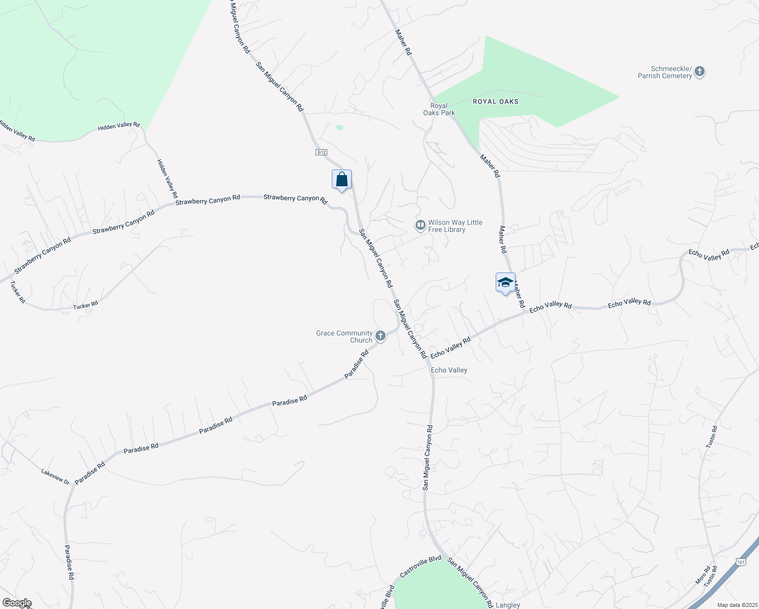 map of restaurants, bars, coffee shops, grocery stores, and more near 6020 Sherry Lee Lane in Salinas