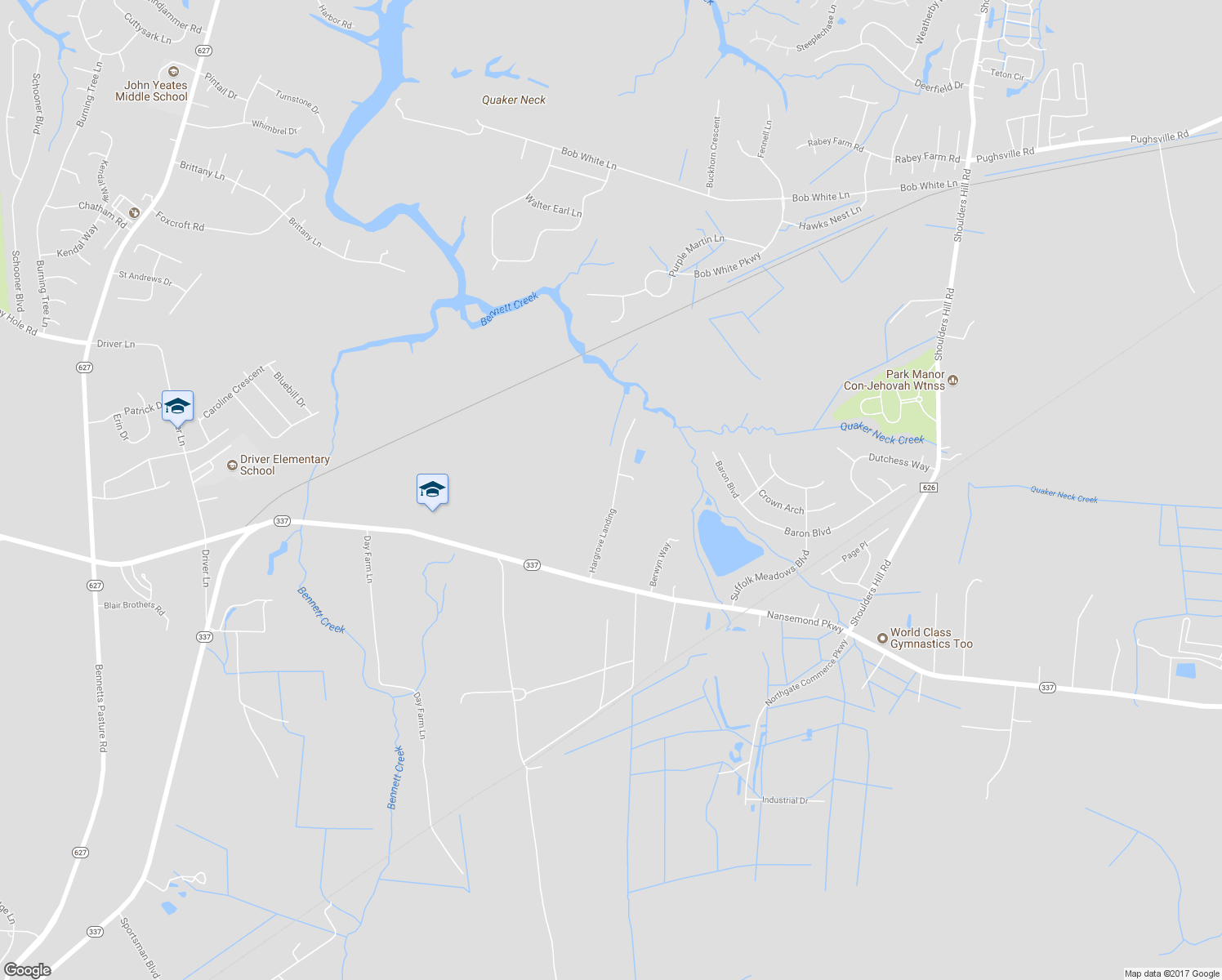 map of restaurants, bars, coffee shops, grocery stores, and more near 4025 Hargrove Landing in Suffolk