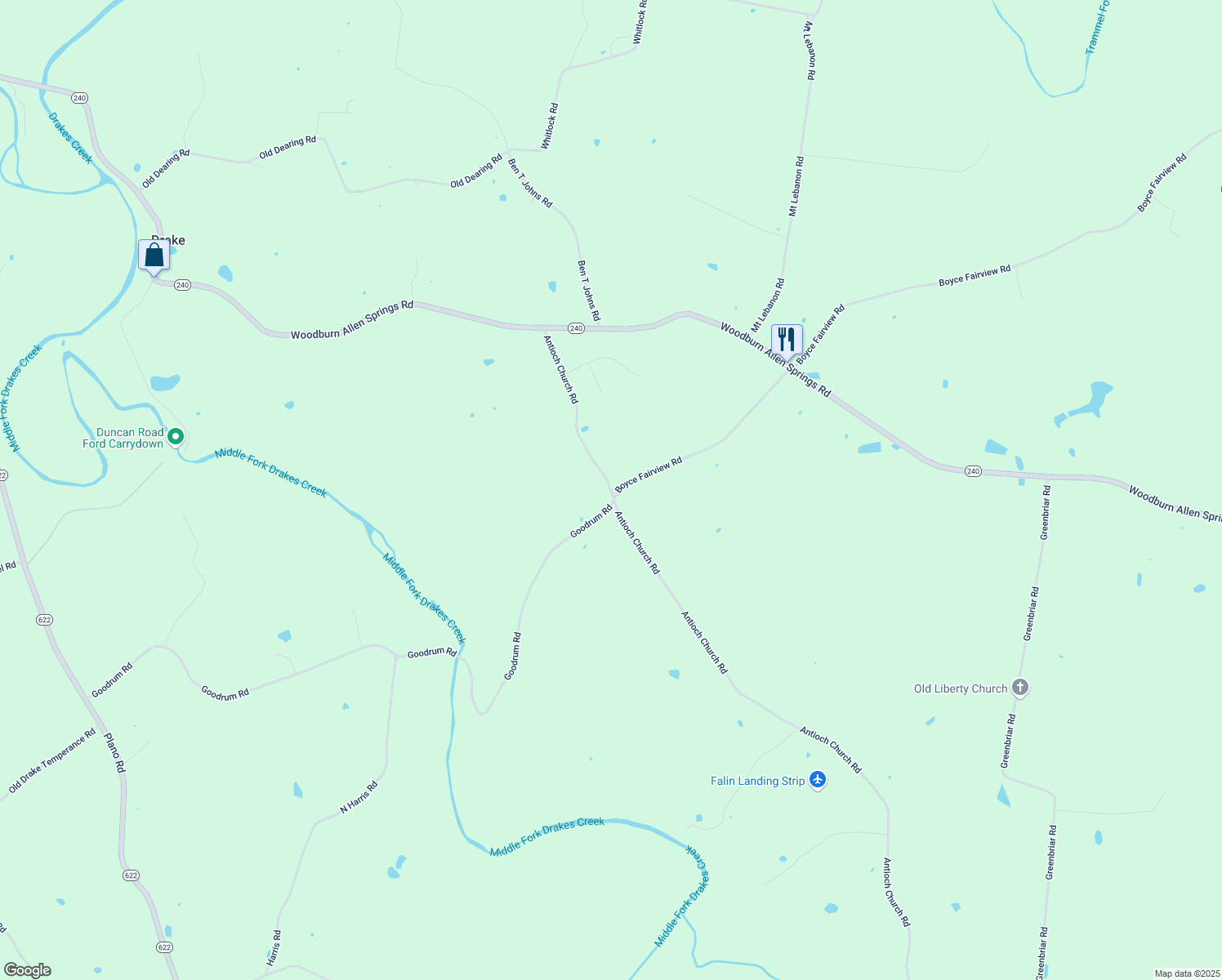 map of restaurants, bars, coffee shops, grocery stores, and more near 598 Antioch Church Road in Alvaton