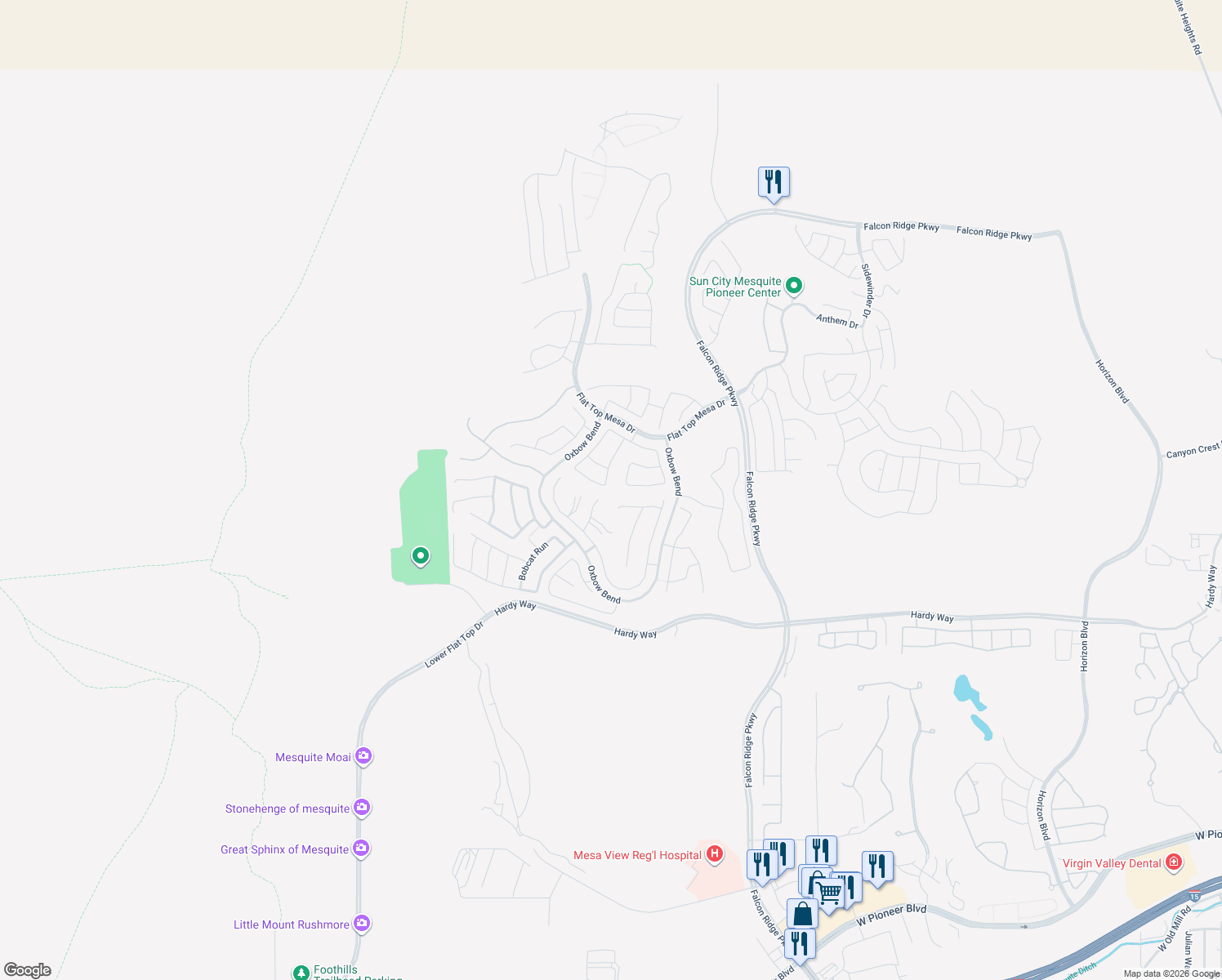 map of restaurants, bars, coffee shops, grocery stores, and more near 992 Buggy Whip Court in Mesquite