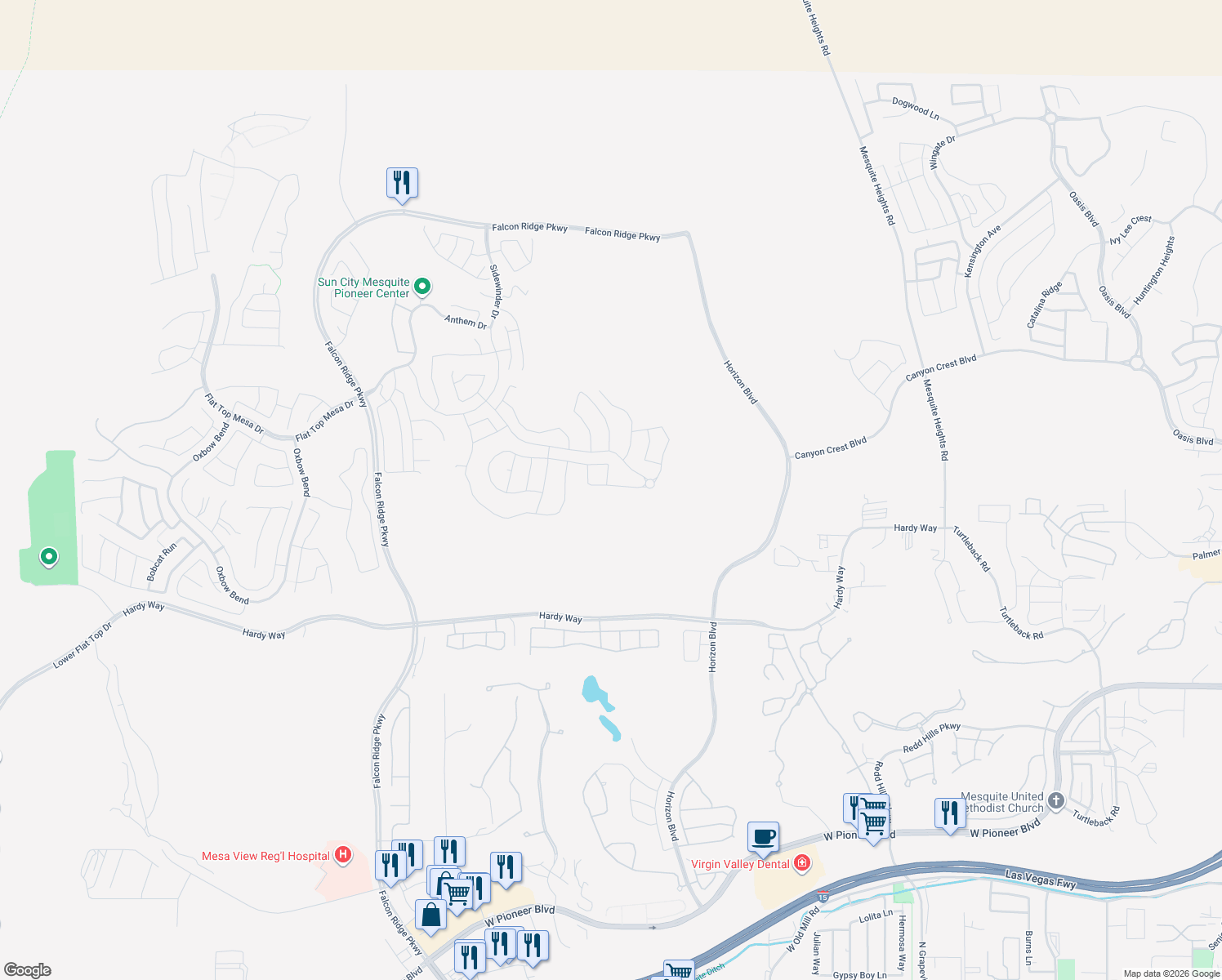 map of restaurants, bars, coffee shops, grocery stores, and more near 974 Outlook Trail in Mesquite