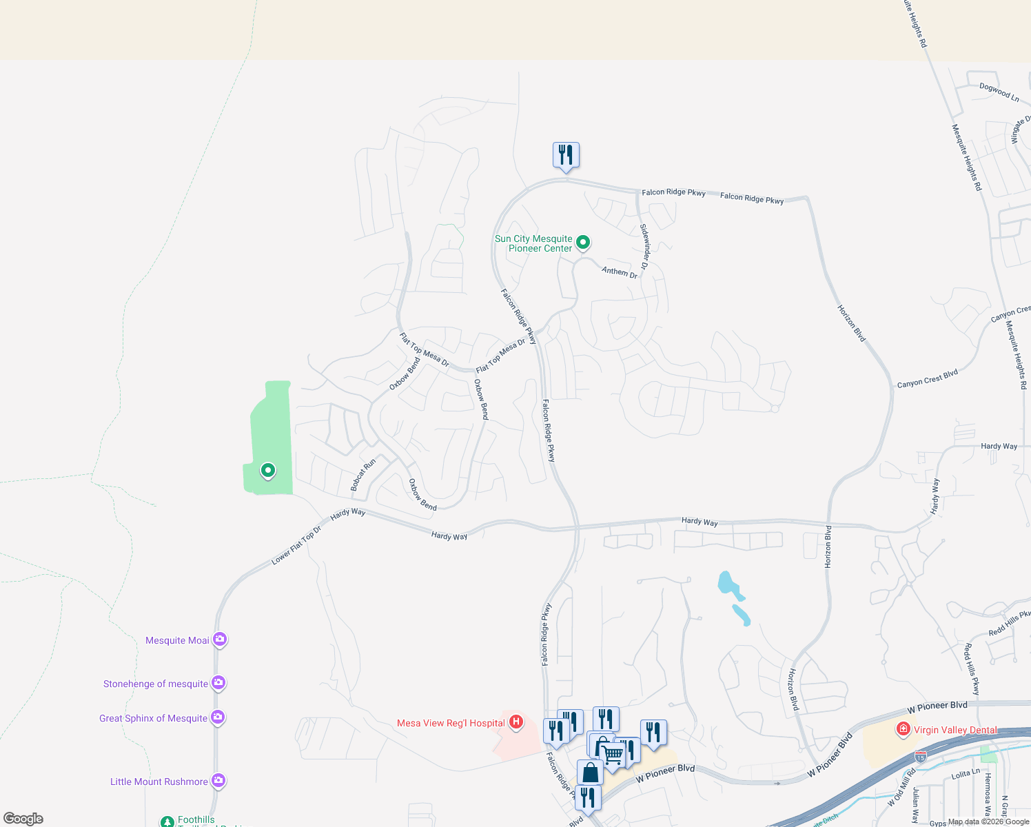 map of restaurants, bars, coffee shops, grocery stores, and more near 1019 Trickling Brook Ridge in Mesquite